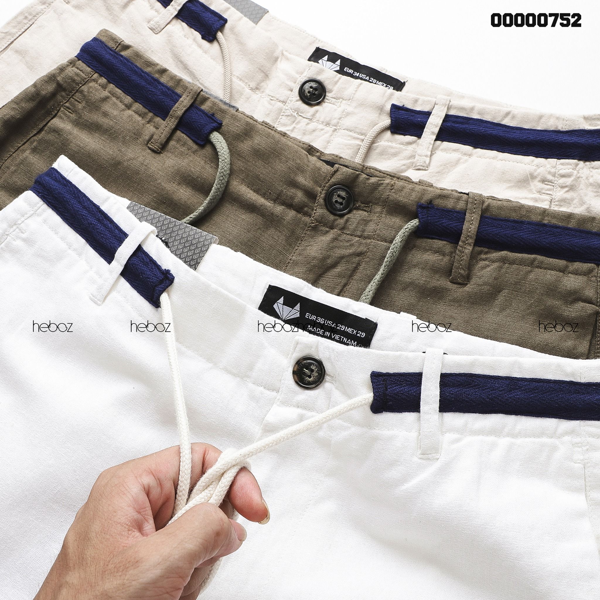 Quần short linen Heboz phối lưng dây rút 3M -00000752