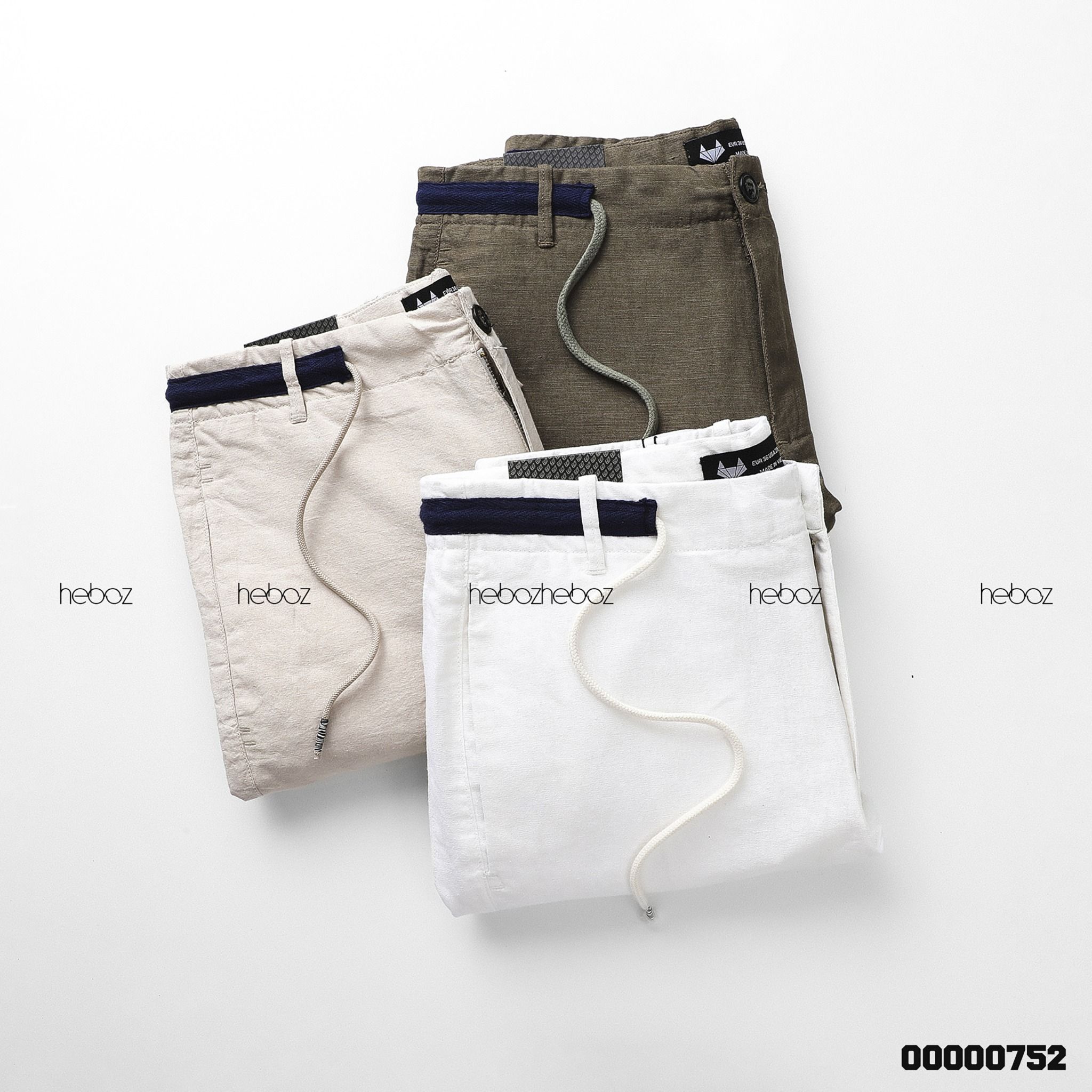 Quần short linen Heboz phối lưng dây rút 3M -00000752
