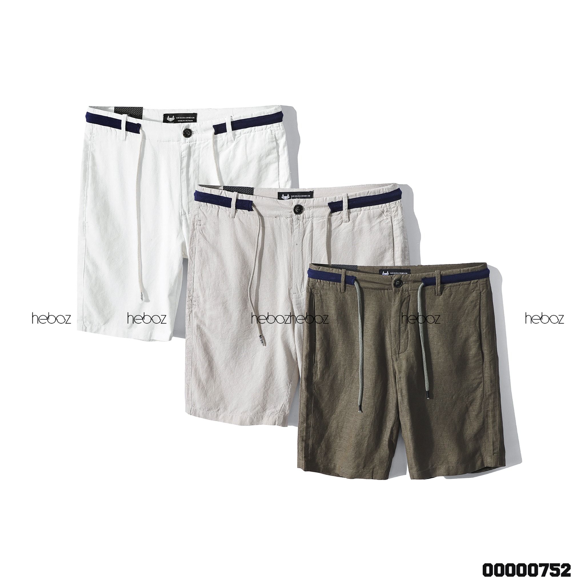 Quần short linen Heboz phối lưng dây rút 3M -00000752