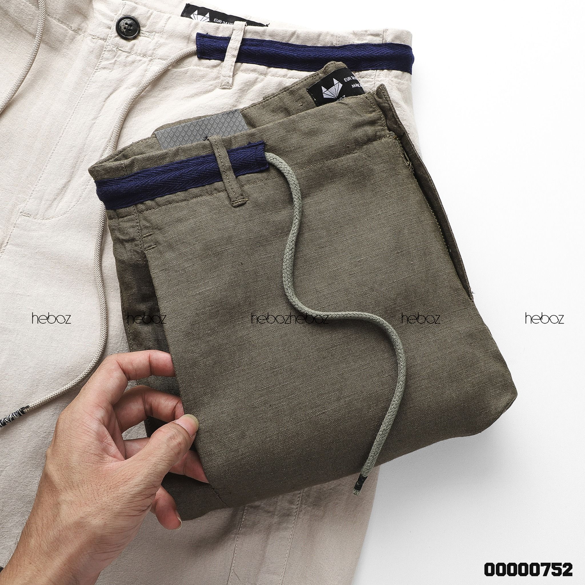 Quần short linen Heboz phối lưng dây rút 3M -00000752