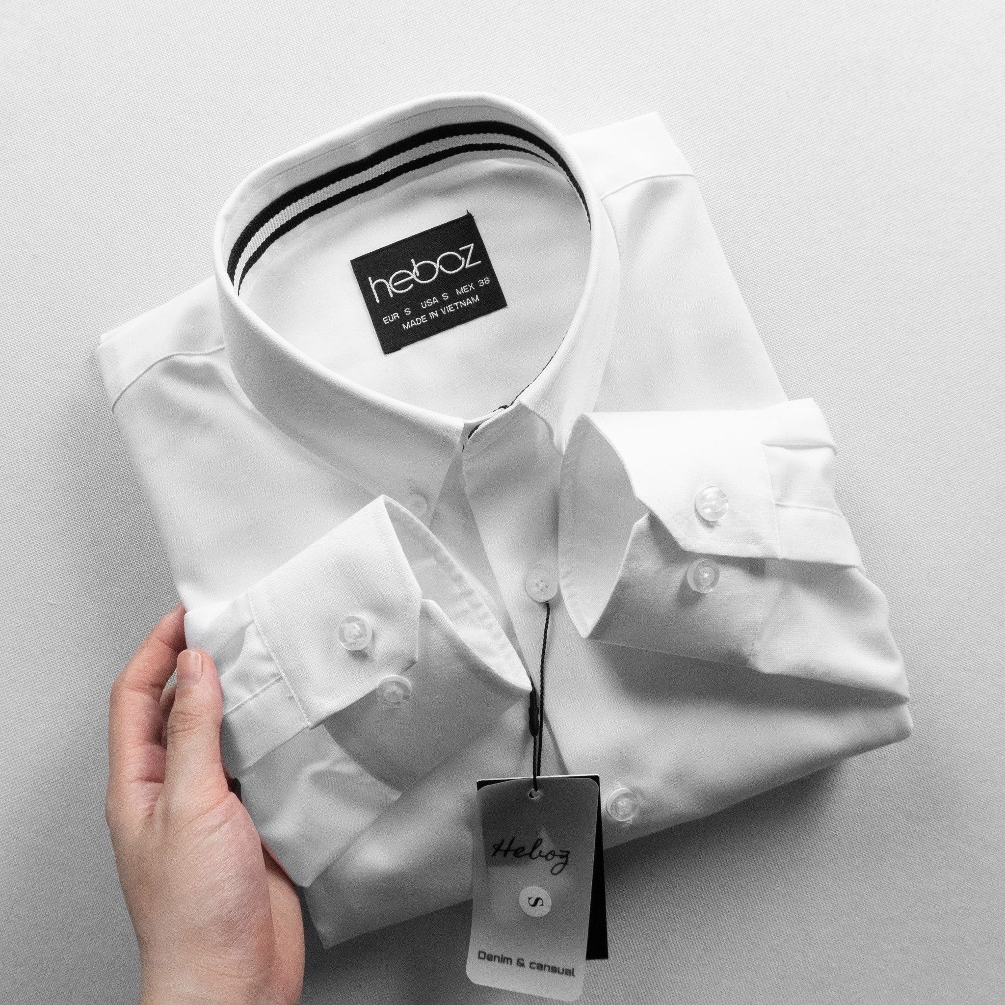 Áo sơ mi Heboz cotton lụa trắng