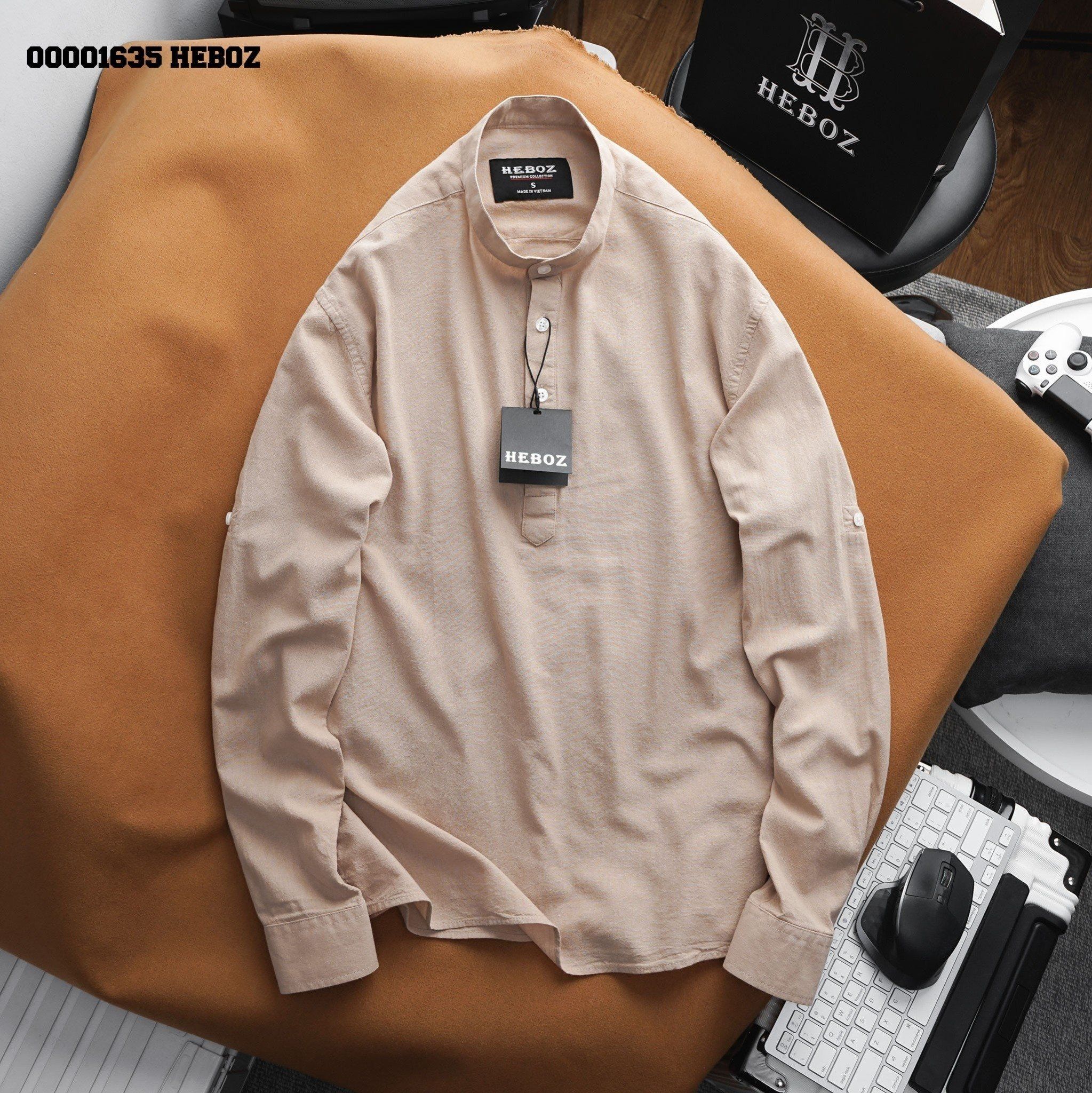Áo sơ mi Henley linen Heboz 4M - 00001635