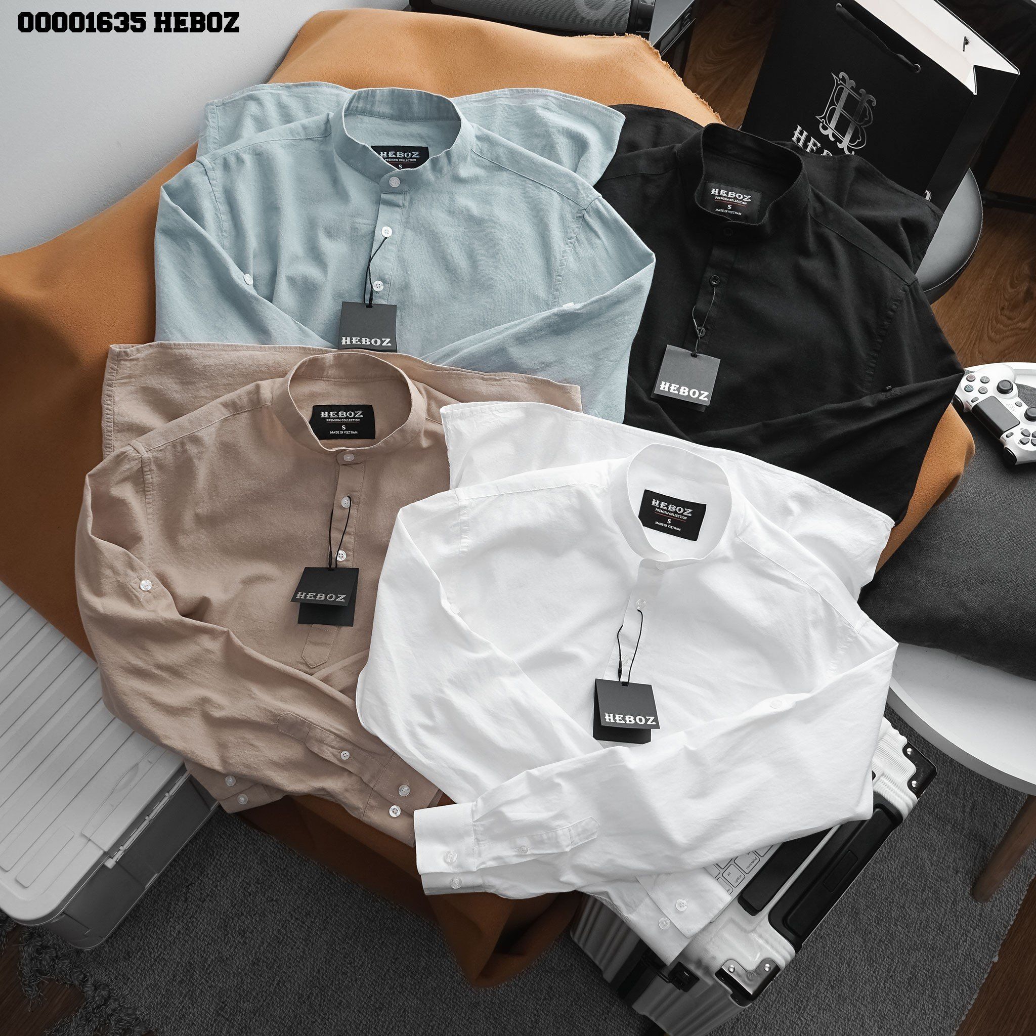 Áo sơ mi Henley linen Heboz 4M - 00001635
