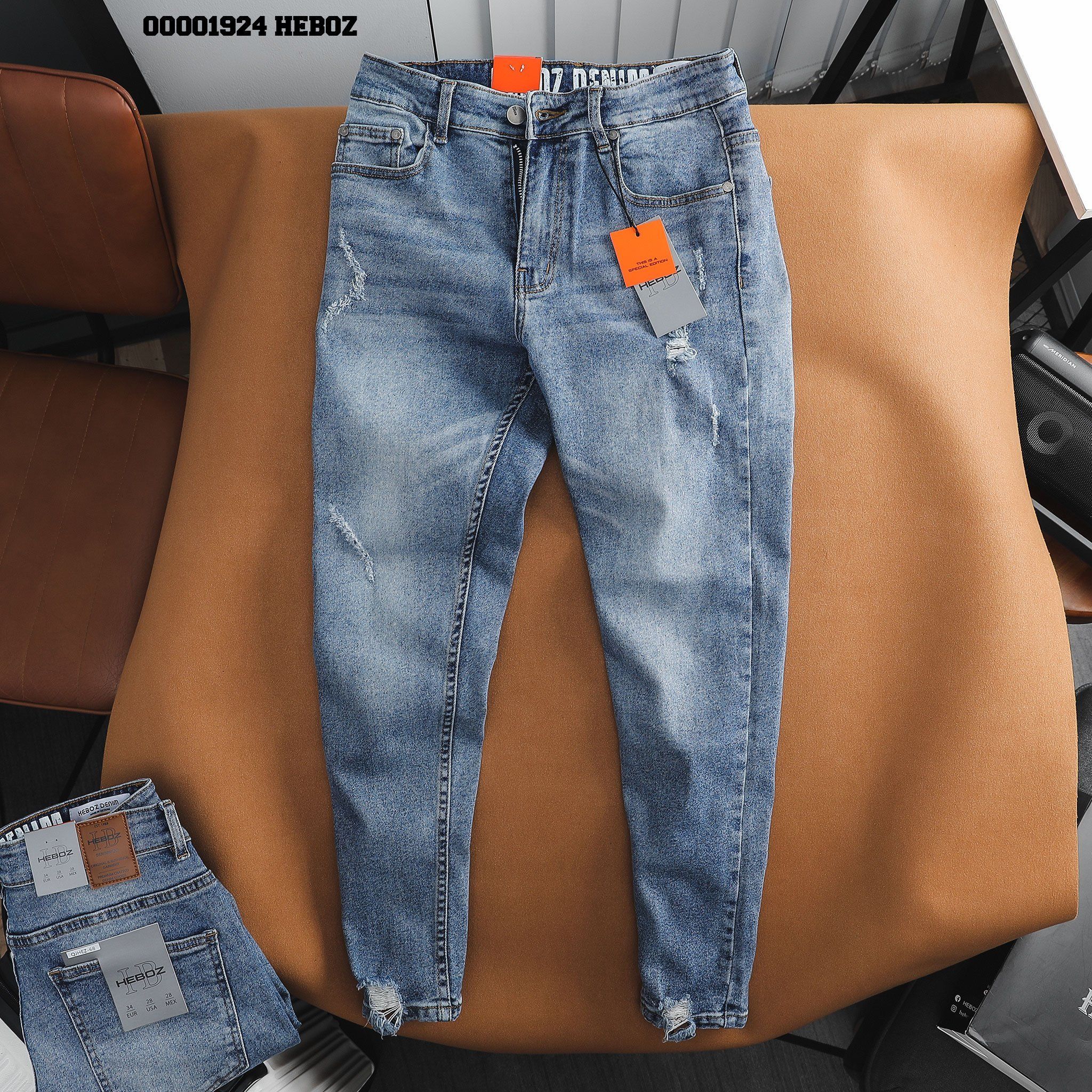 Quần jean nam Heboz basic dáng slim rách 068 Heboz - 00001924