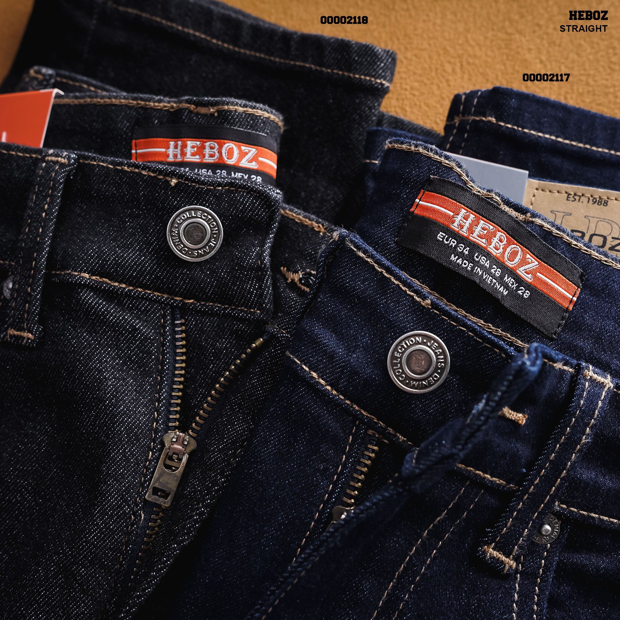  Quần jean straight indigo đen line Heboz - 00002118 