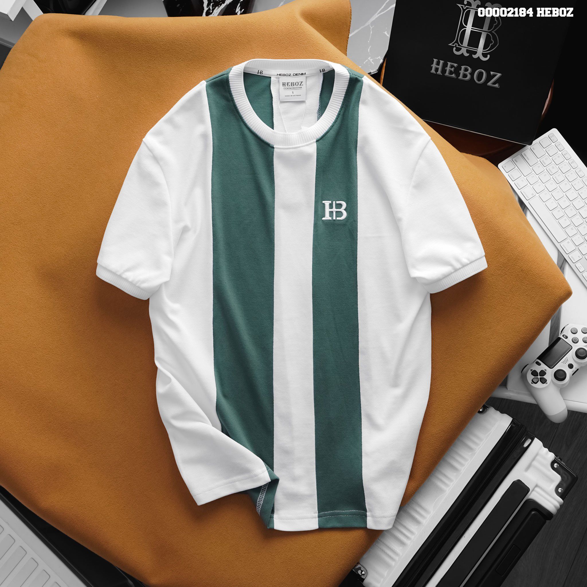 Áo thun nam Heboz sọc logo 2M - 00002184