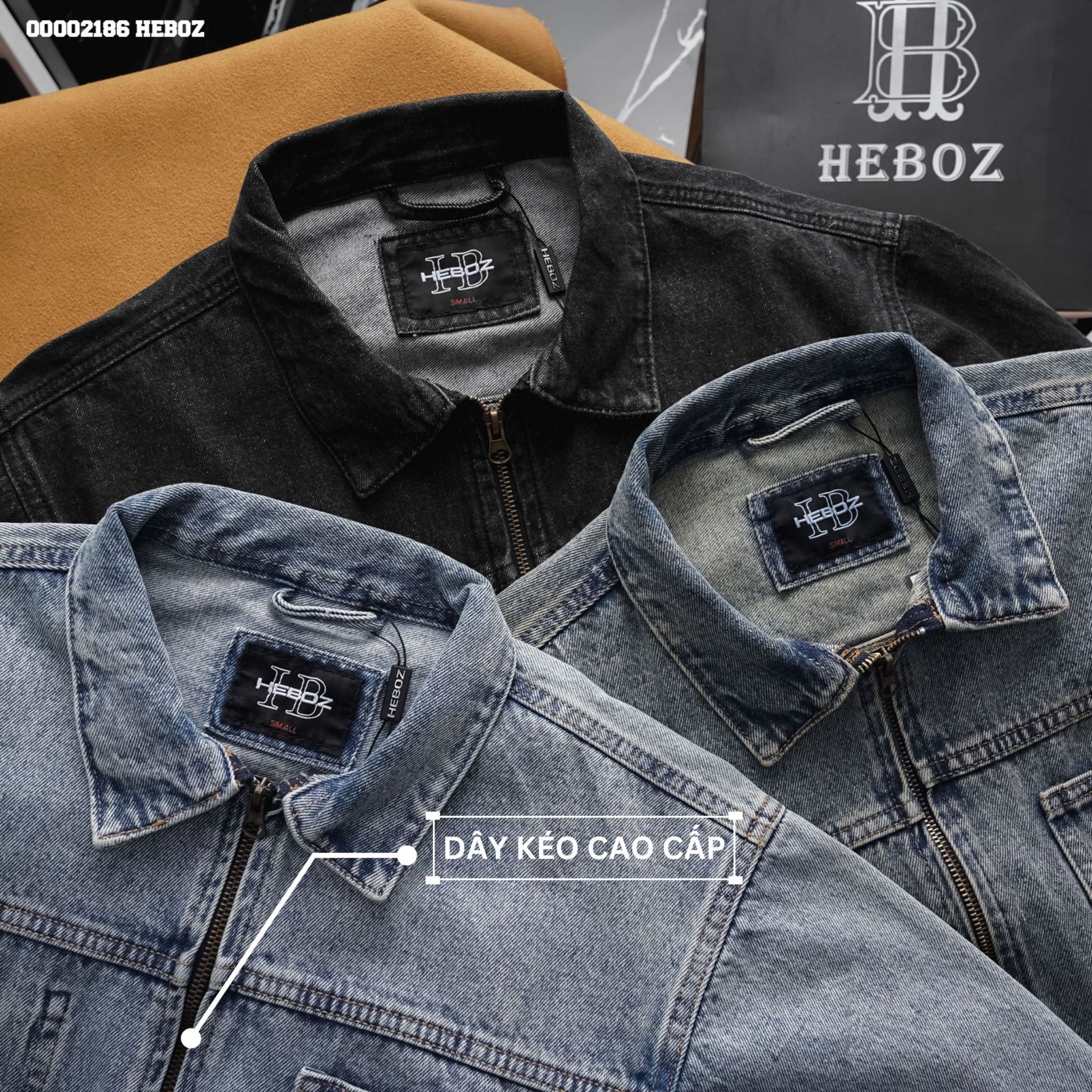 Áo khoác jean nam Heboz dây kéo 3M - 00002186