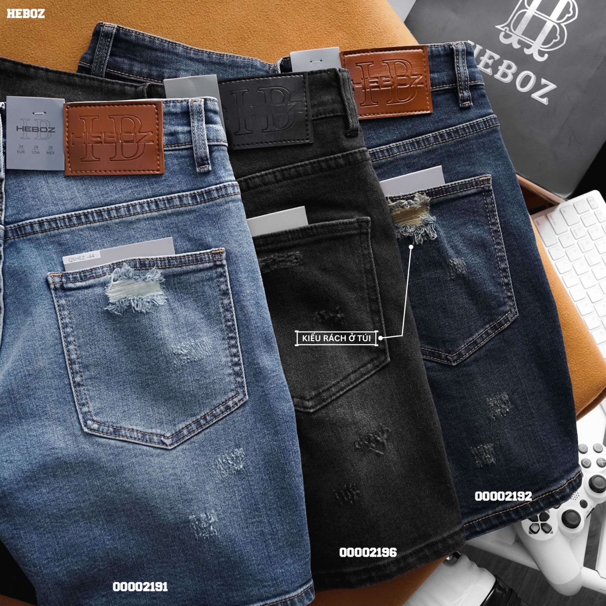 Quần short jean nam Heboz rách co giản 044 - 00002191