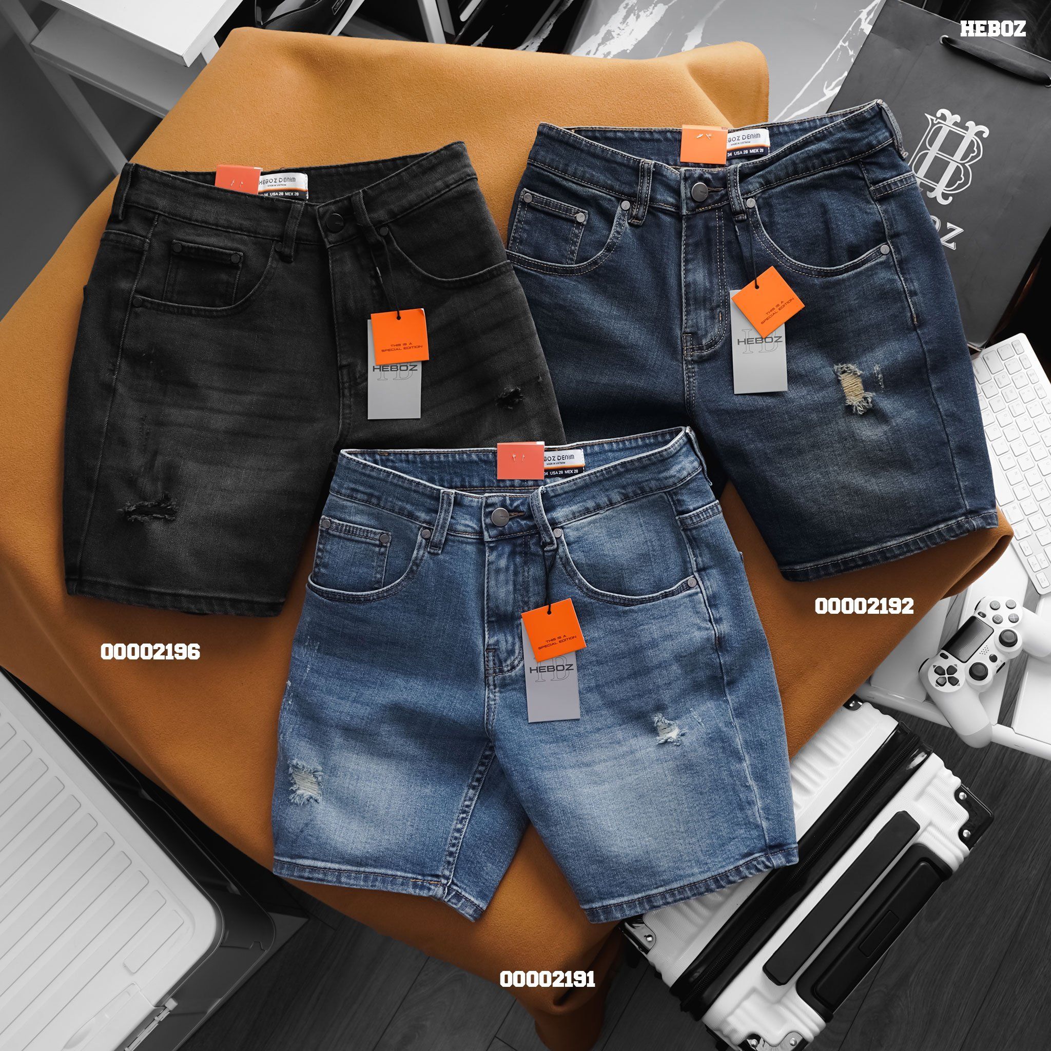Quần short jean nam Heboz rách co giản 044 - 00002191