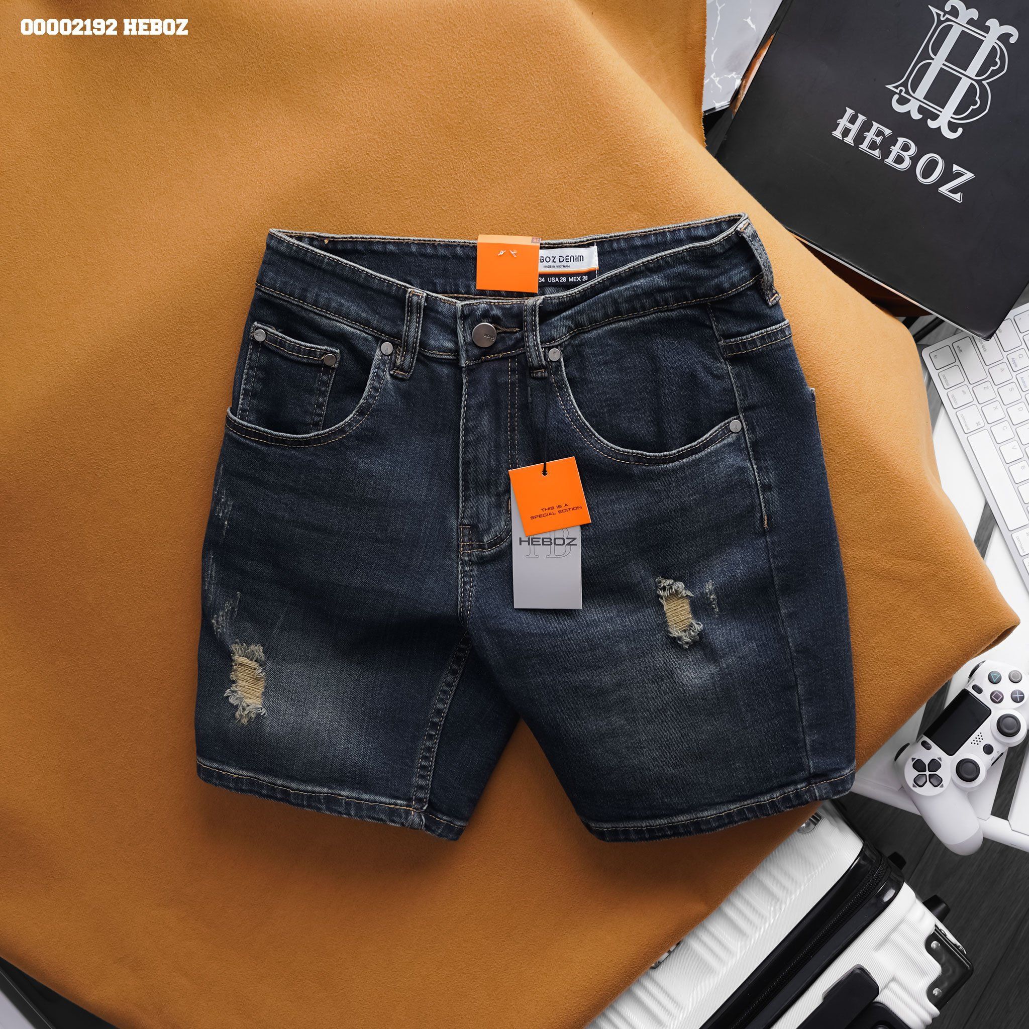 Quần short jean nam Heboz rách co giản 046 - 00002192