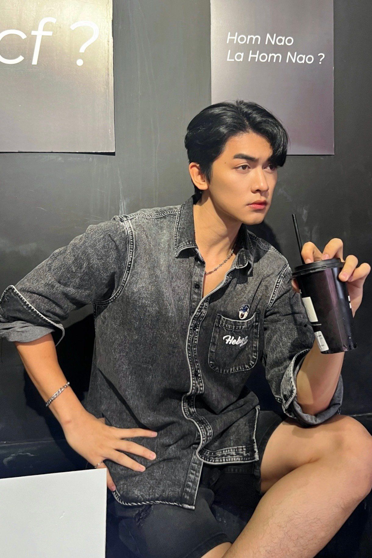 Áo sơ mi nam Heboz vải denim thêu gấu 01 - 00002198