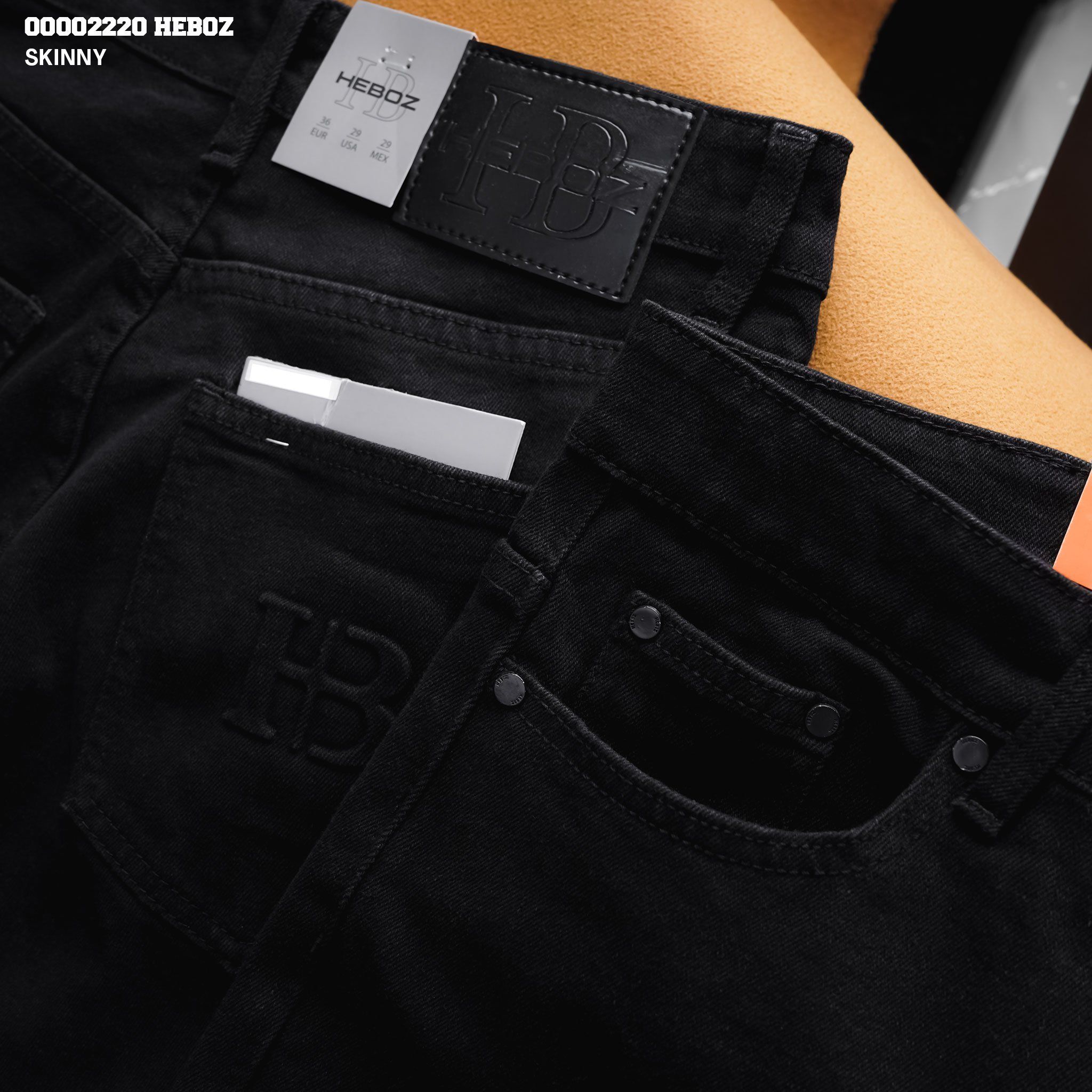 Quần jean nam Heboz đen trơn dáng skinny 048 - 00002220