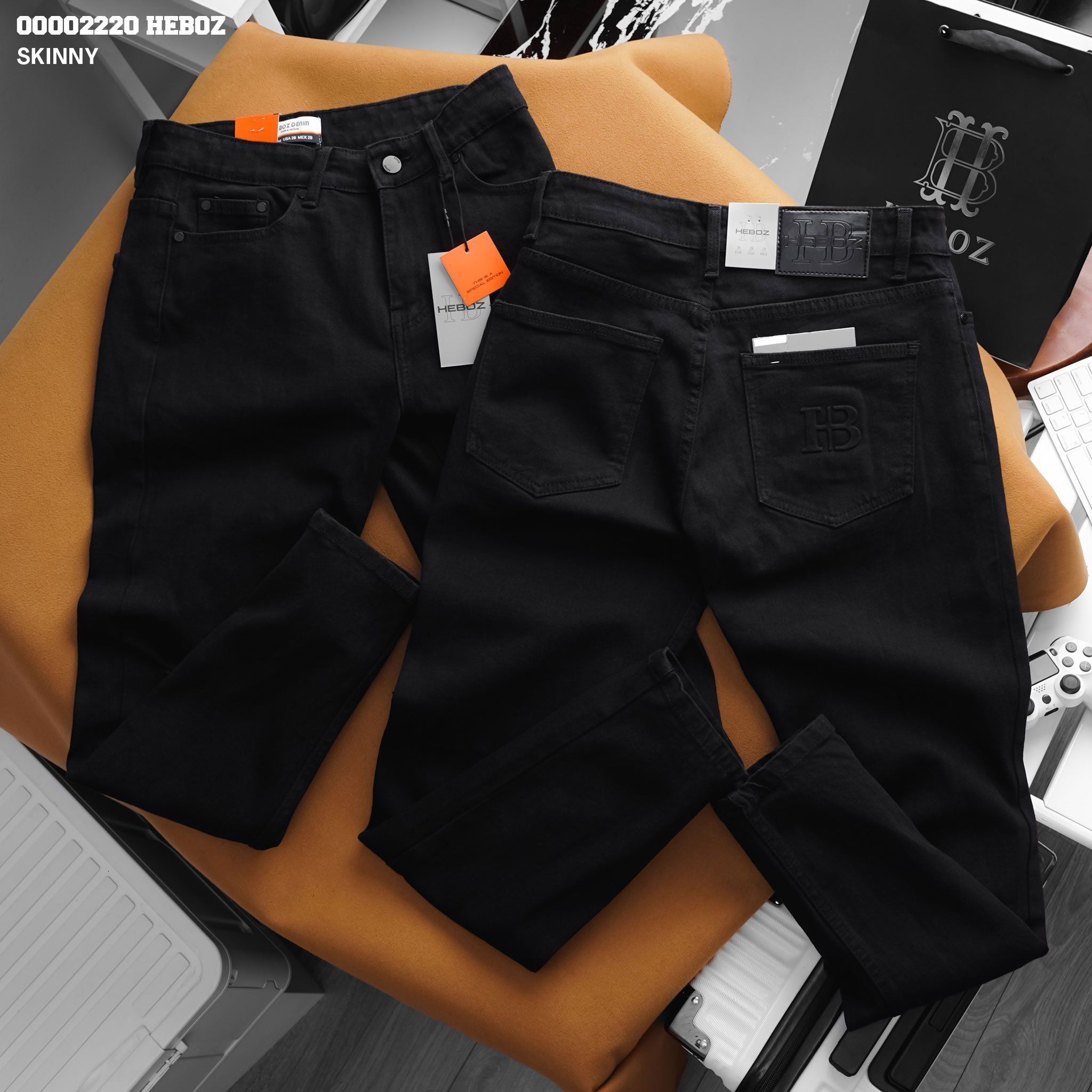 Quần jean nam Heboz đen trơn dáng skinny 048 - 00002220