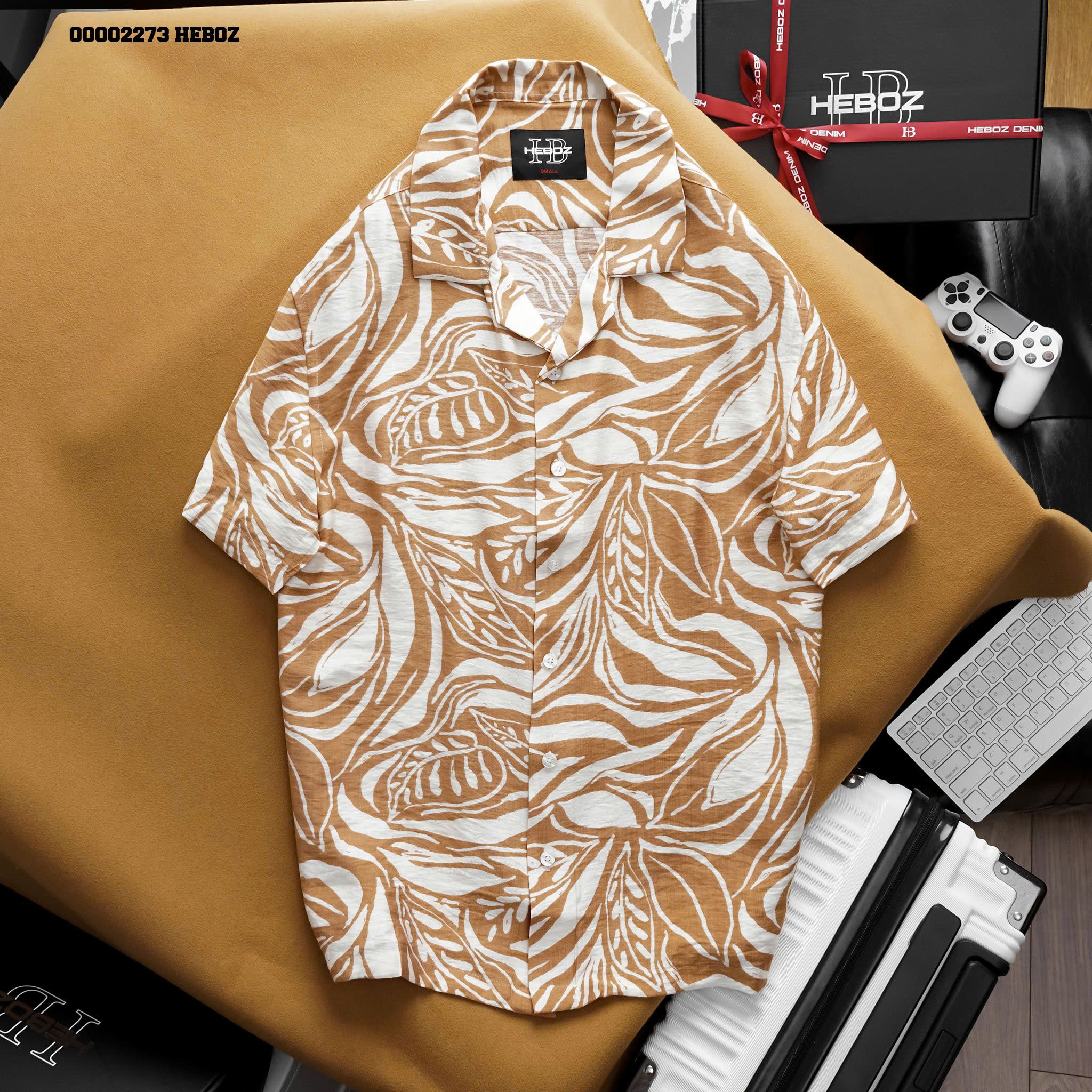 Áo sơ mi nam Heboz cổ pijama floral linen 3M - 00002273