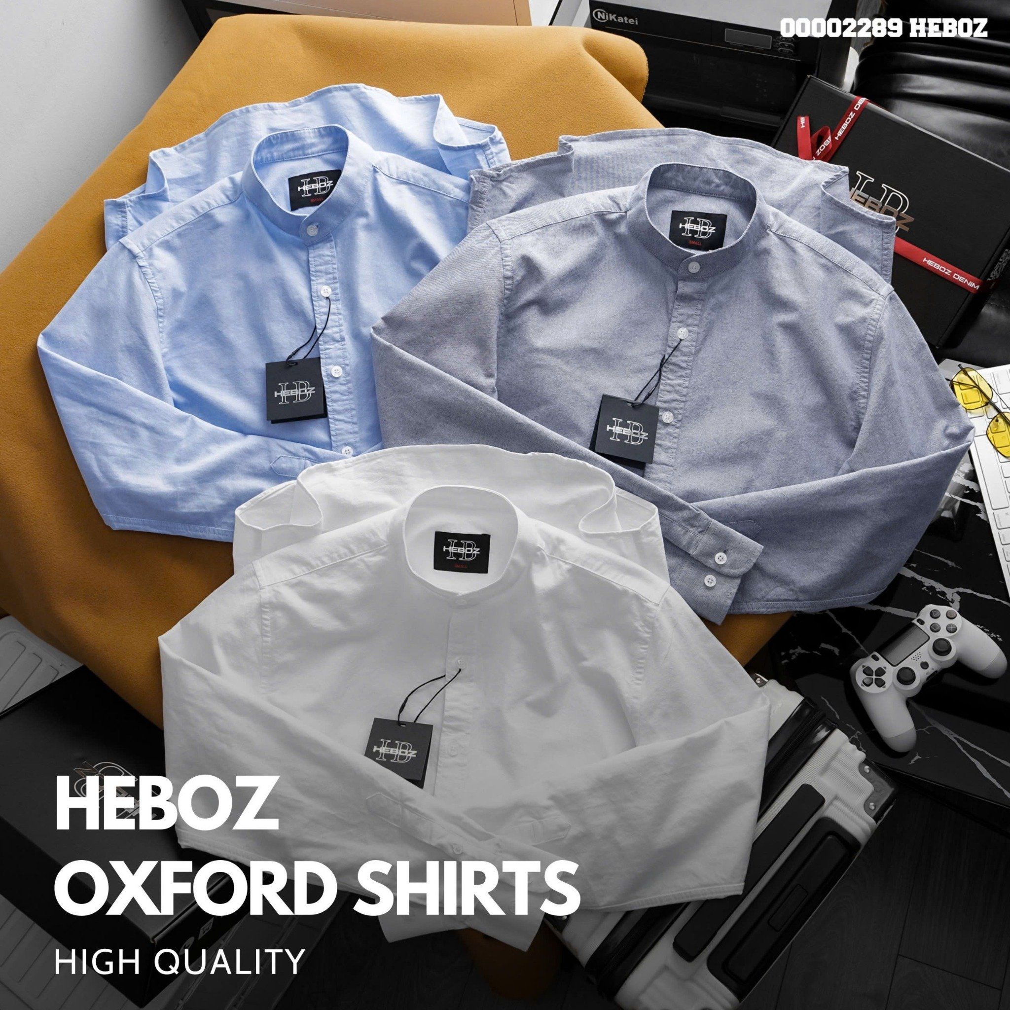 Áo sơ mi nam Heboz cổ trụ oxford 3M - 00002289