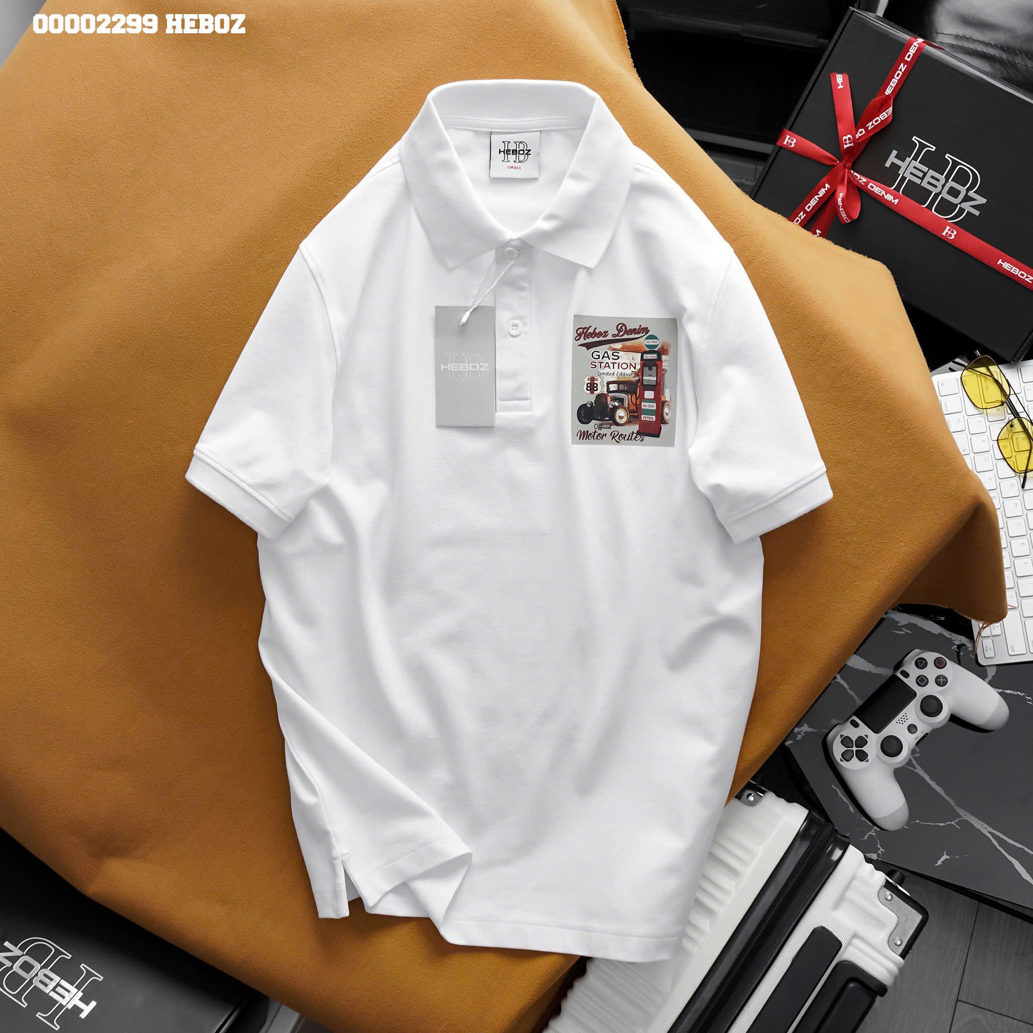 Áo polo nam Heboz gas Station (White) - 00002299
