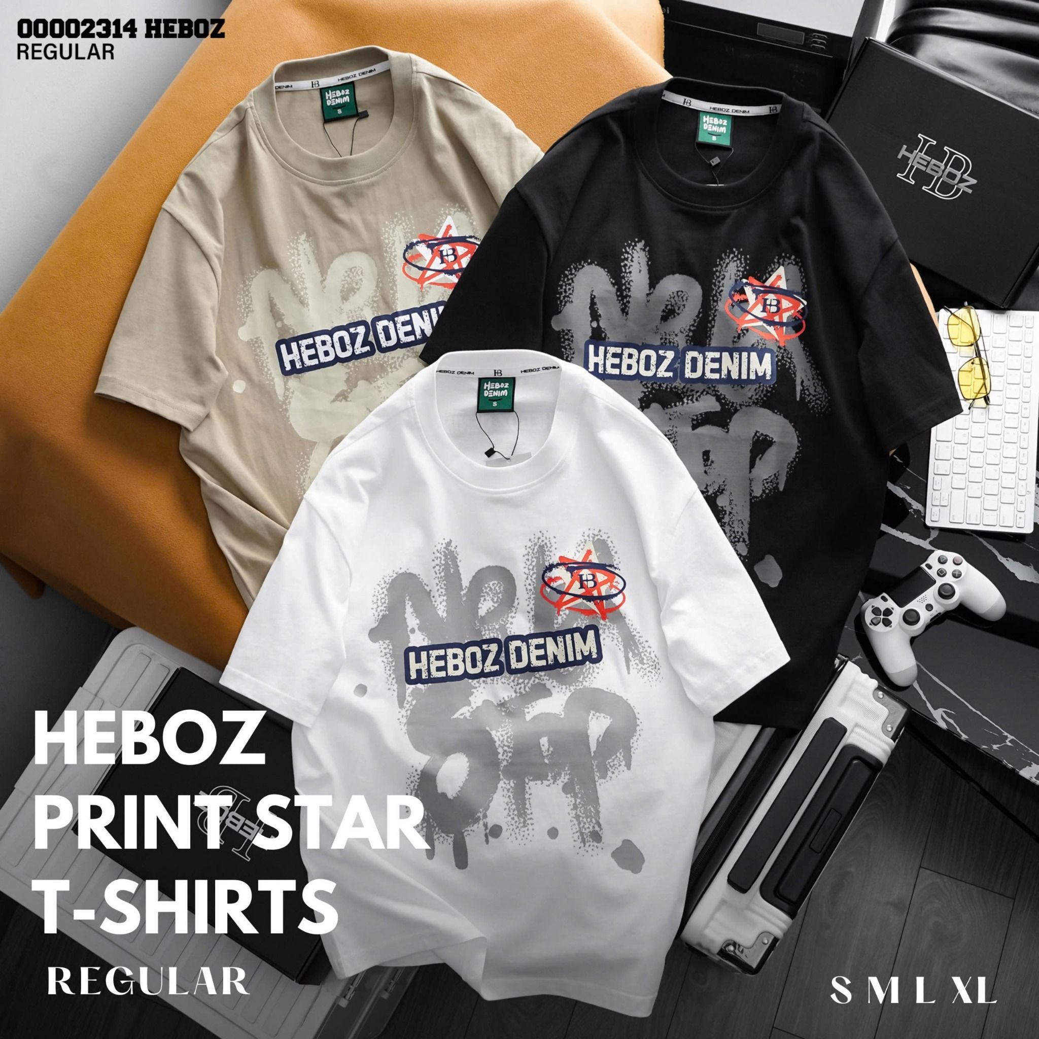 Áo thun nam Heboz print star 3M - 00002314