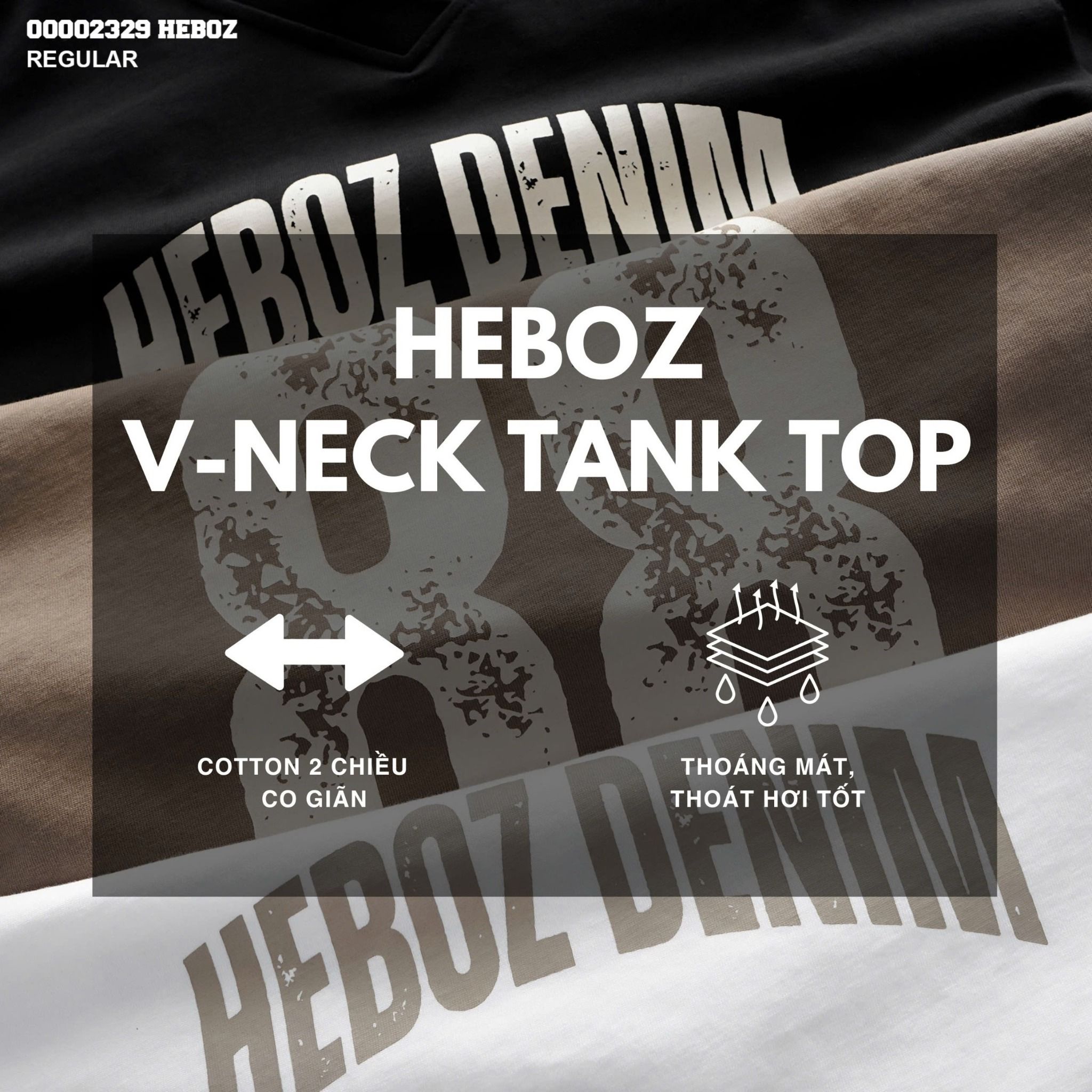 Áo thun nam Heboz tanktop cổ V 3M - 00002329