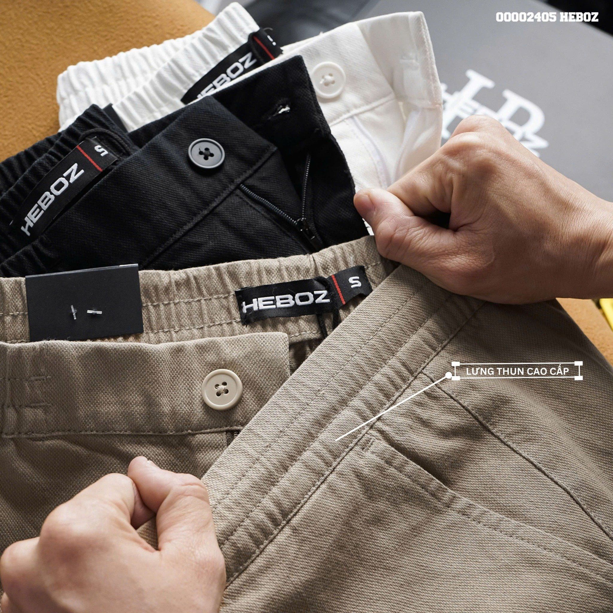 Quần short nam Heboz kaki lưng thun ss1 3M - 00002405