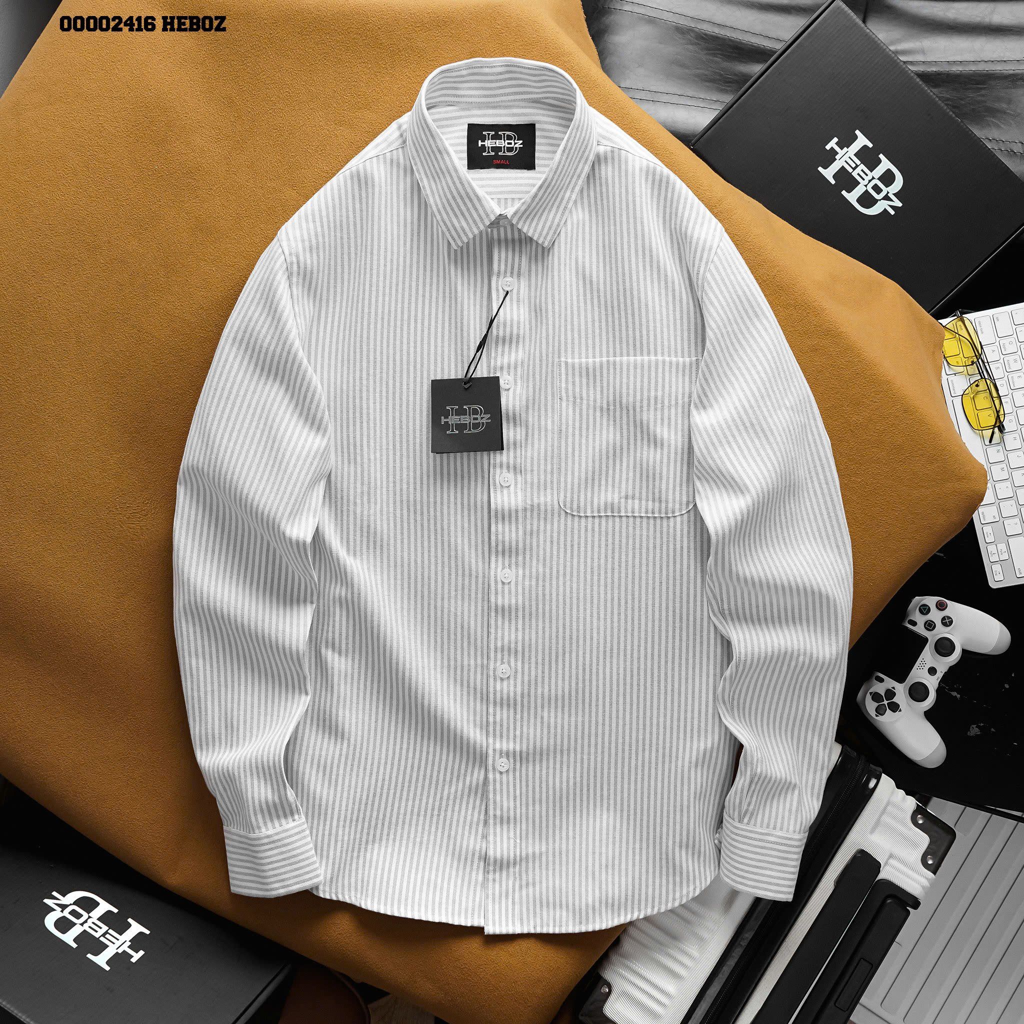 Áo sơ mi nam Heboz oxford stripped Pocket 4M - 00002416