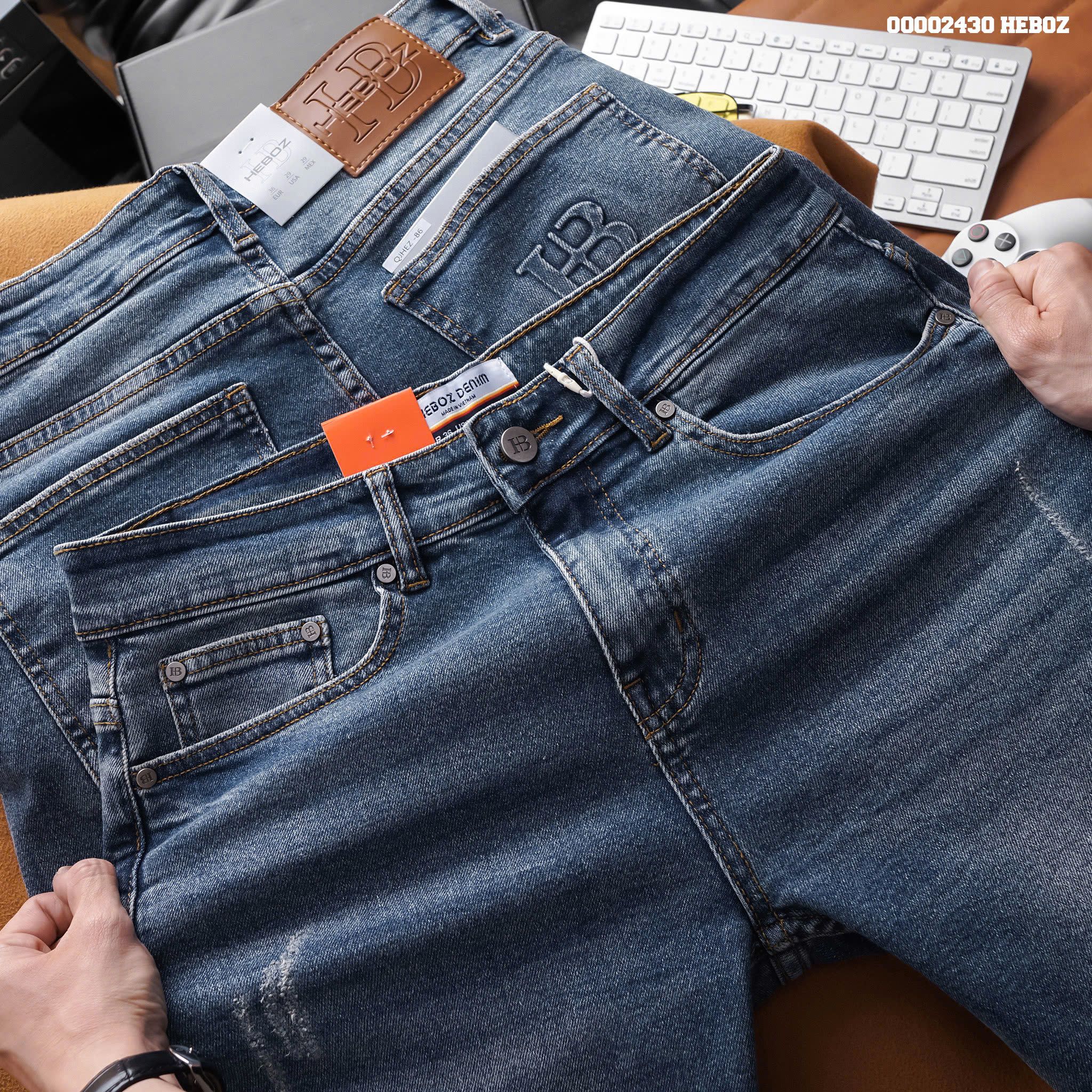 Quần jean nam Heboz dáng slim rách 086 - 00002430