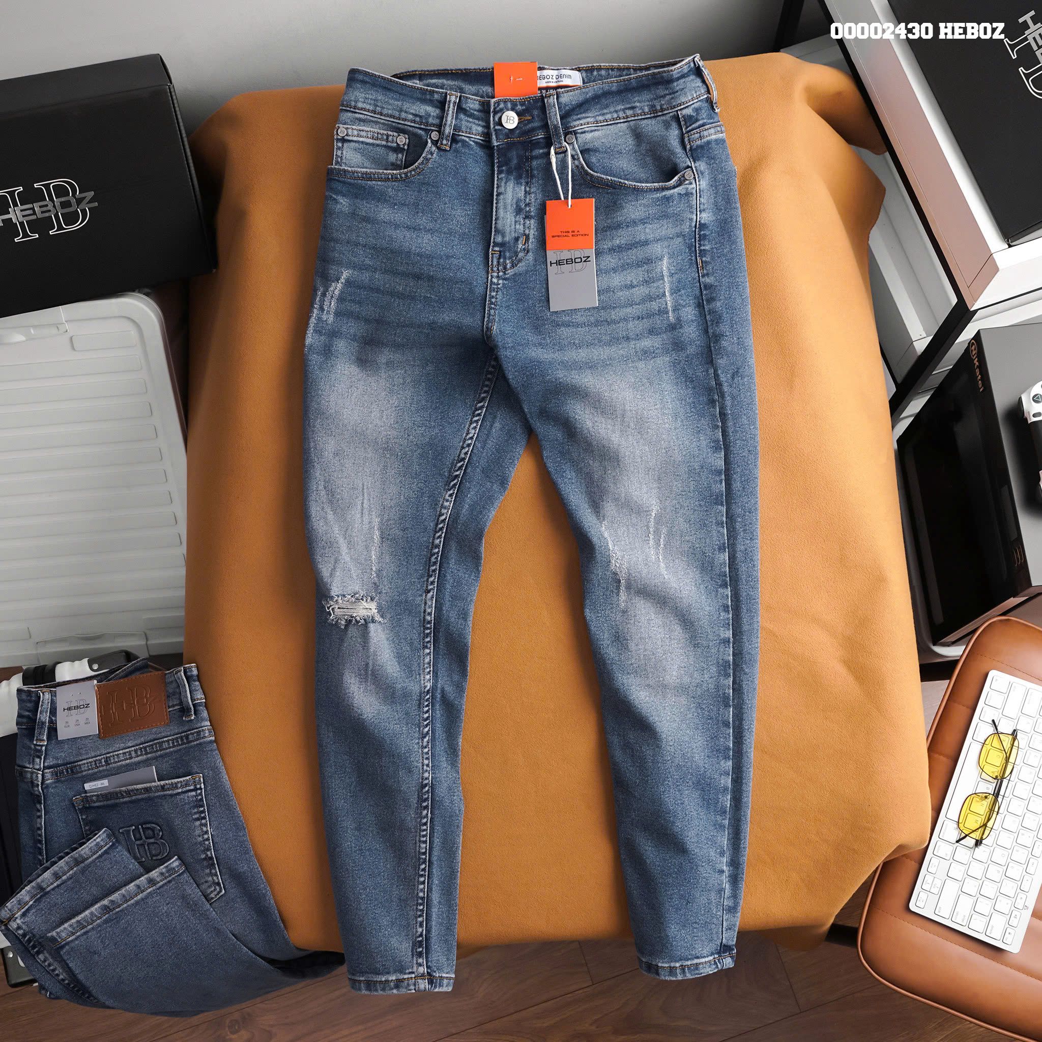 Quần jean nam Heboz dáng slim rách 086 - 00002430