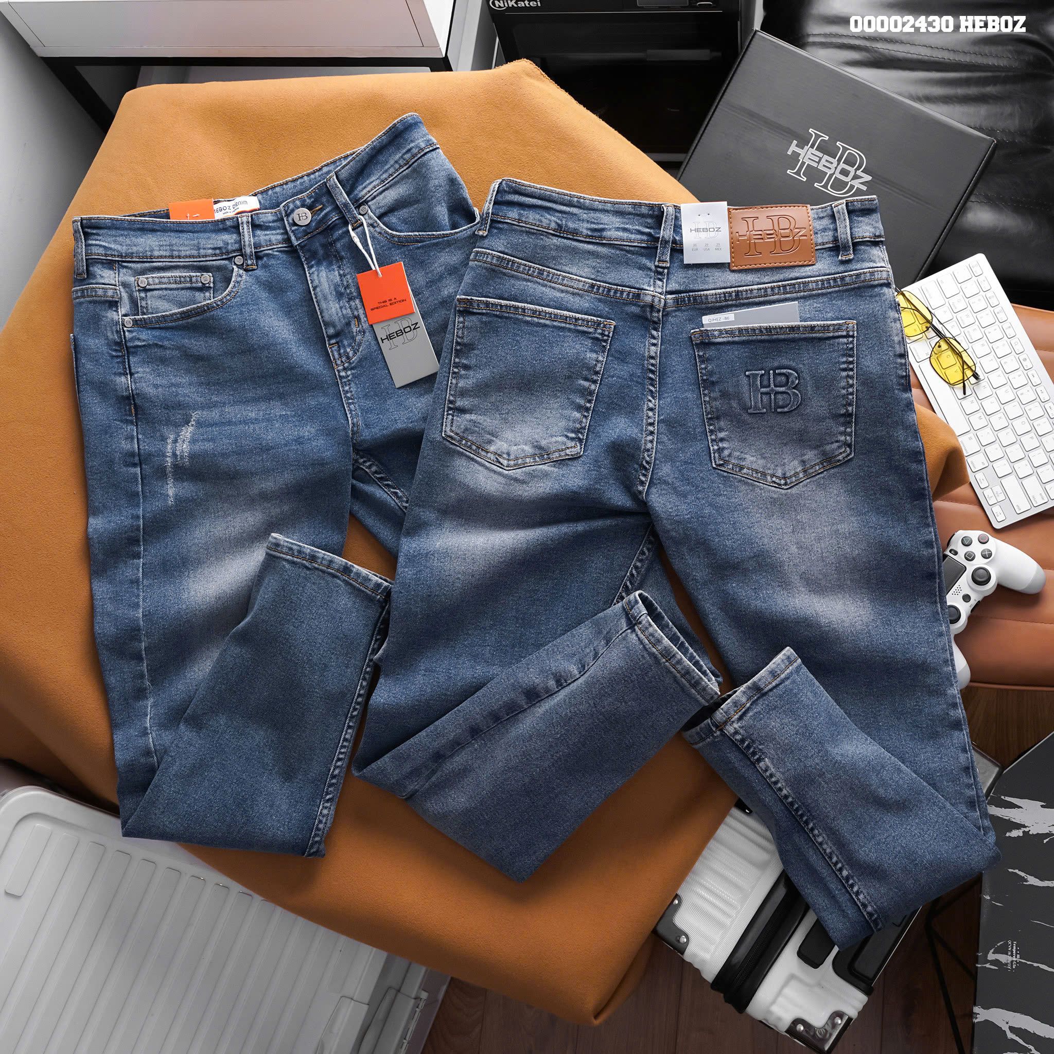 Quần jean nam Heboz dáng slim rách 086 - 00002430