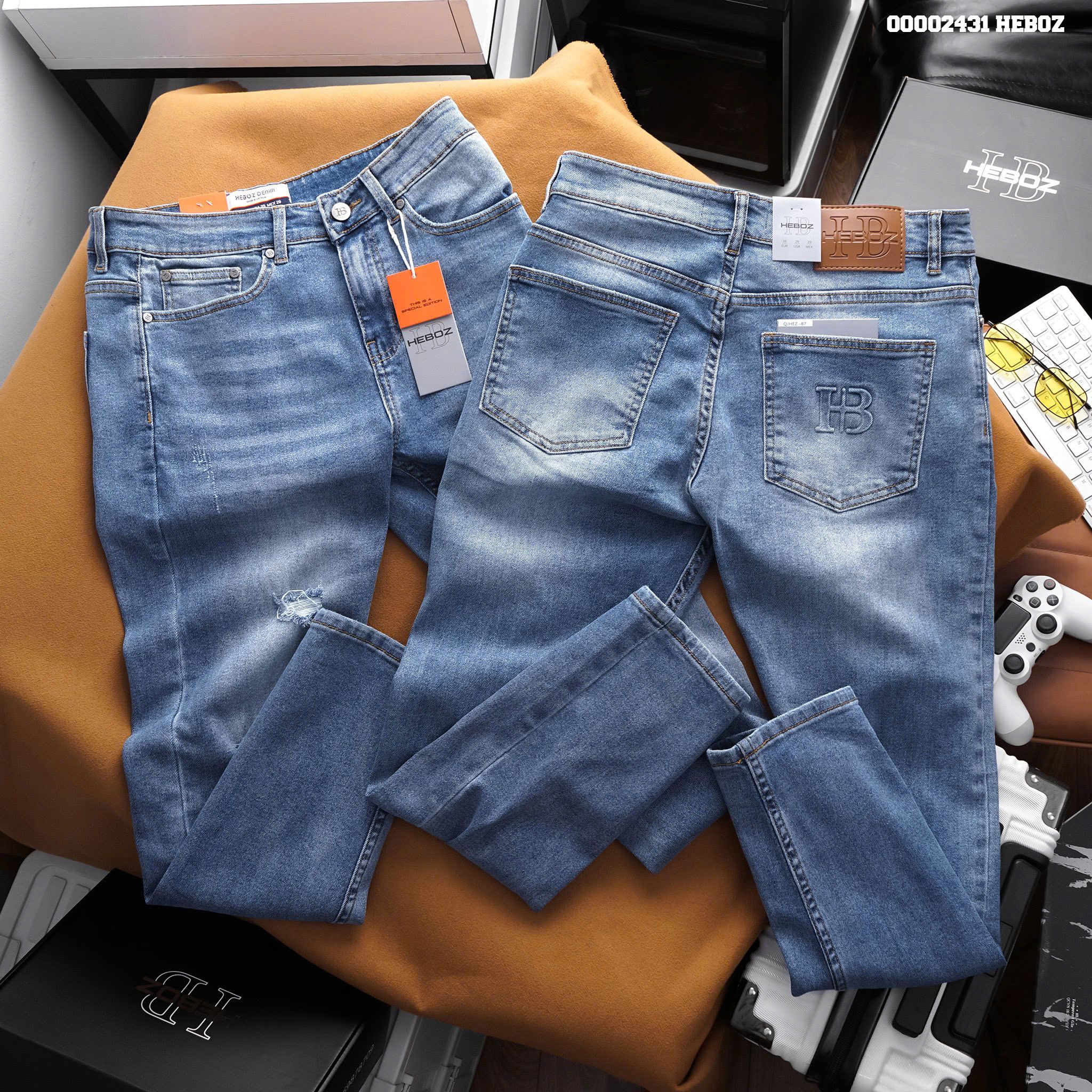 Quần jean nam Heboz dáng slim rách 087 - 00002431