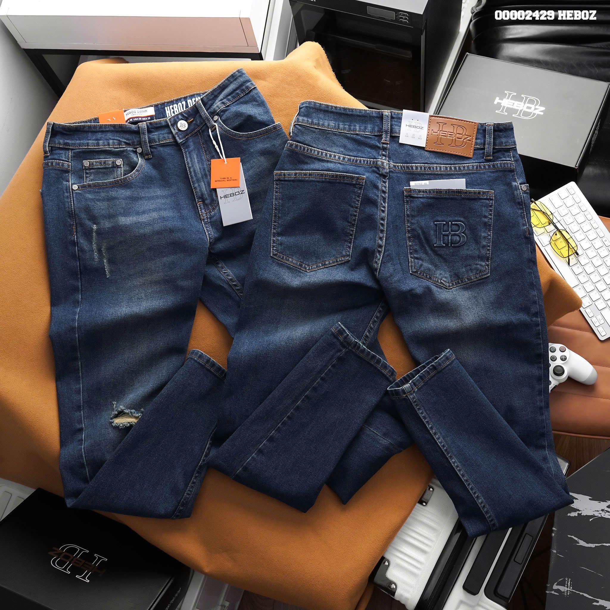 Quần jean nam Heboz dáng slim rách 085 - 00002429