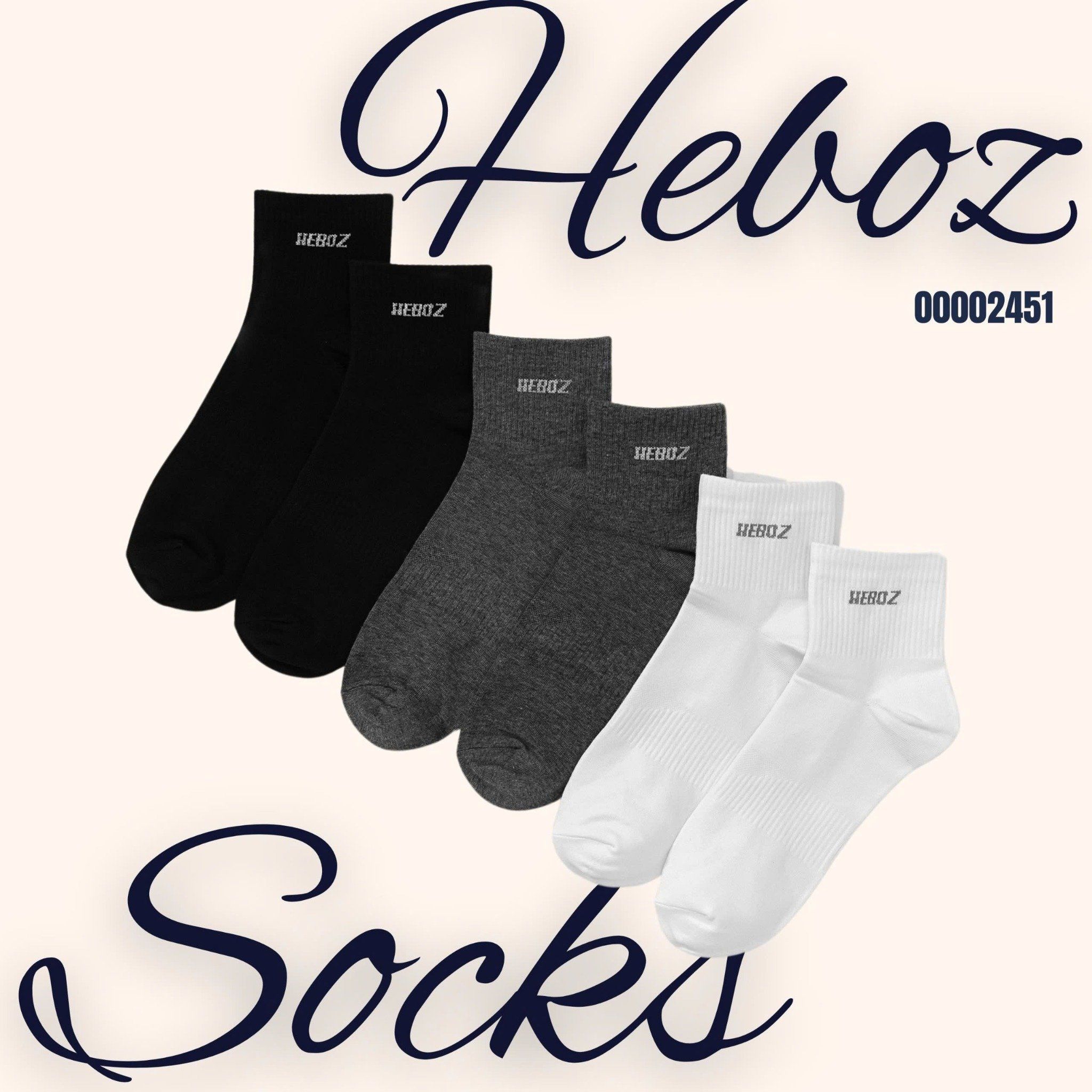 Vớ nam Heboz in logo cổ trung 3M - 00002451