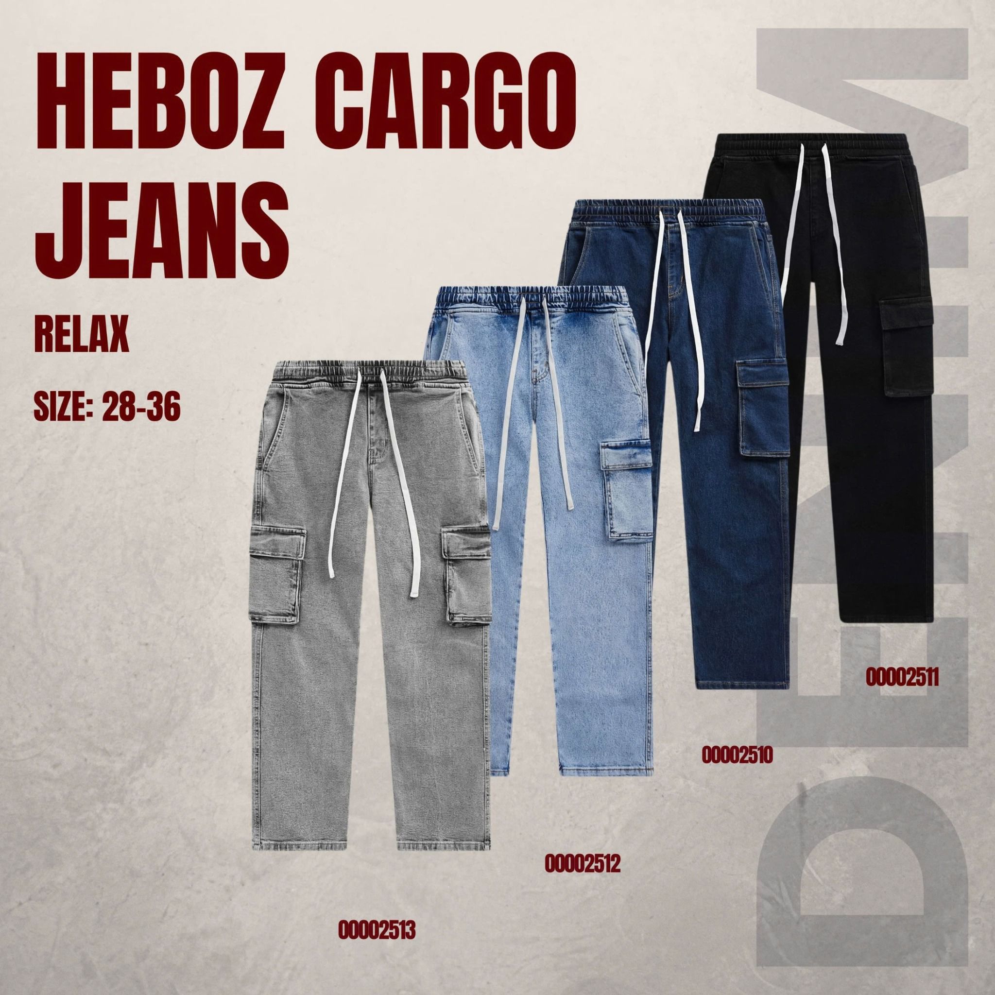 Quần jean nam Heboz cargo form relax D104 - 00002511
