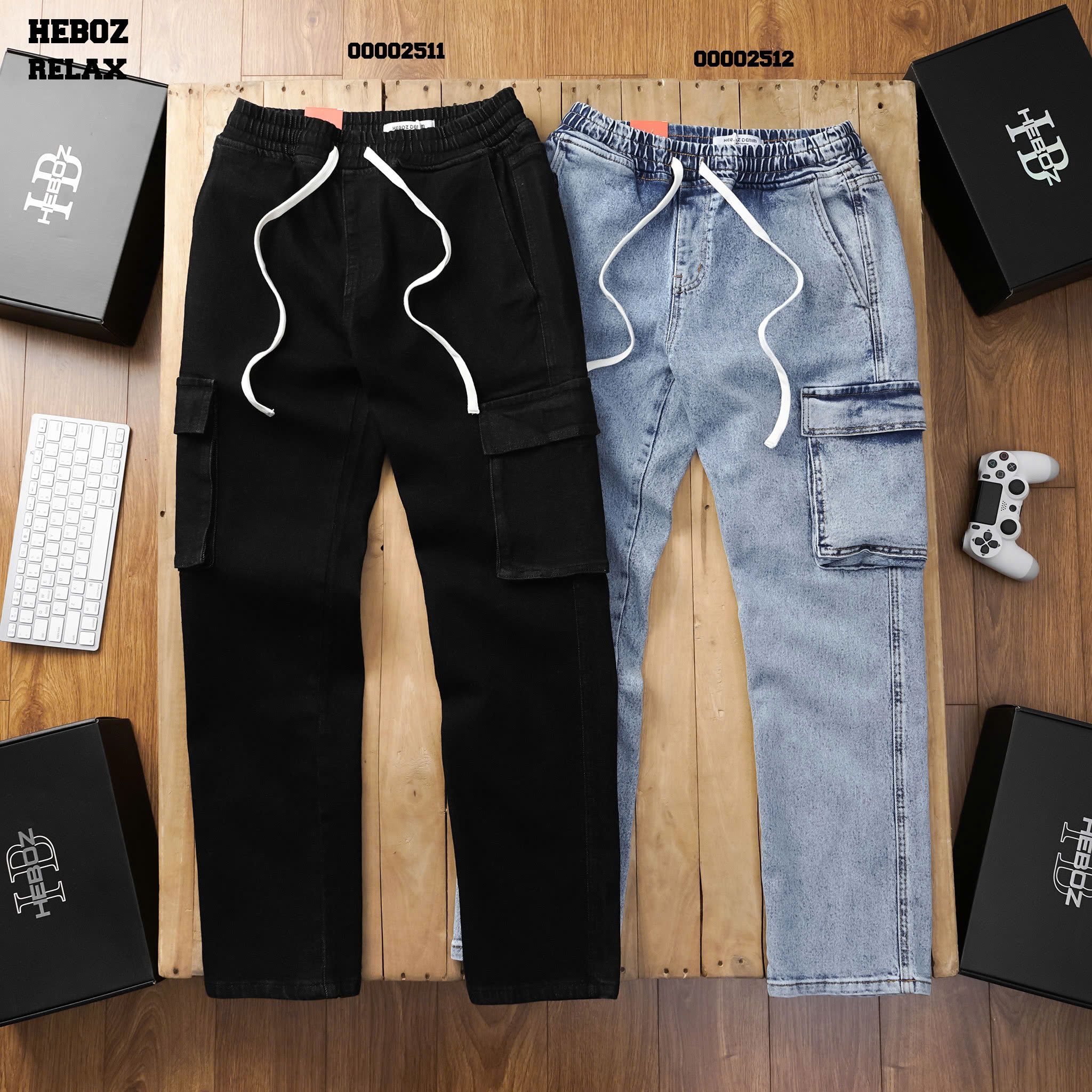 Quần jean nam Heboz cargo form relax D105 - 00002512
