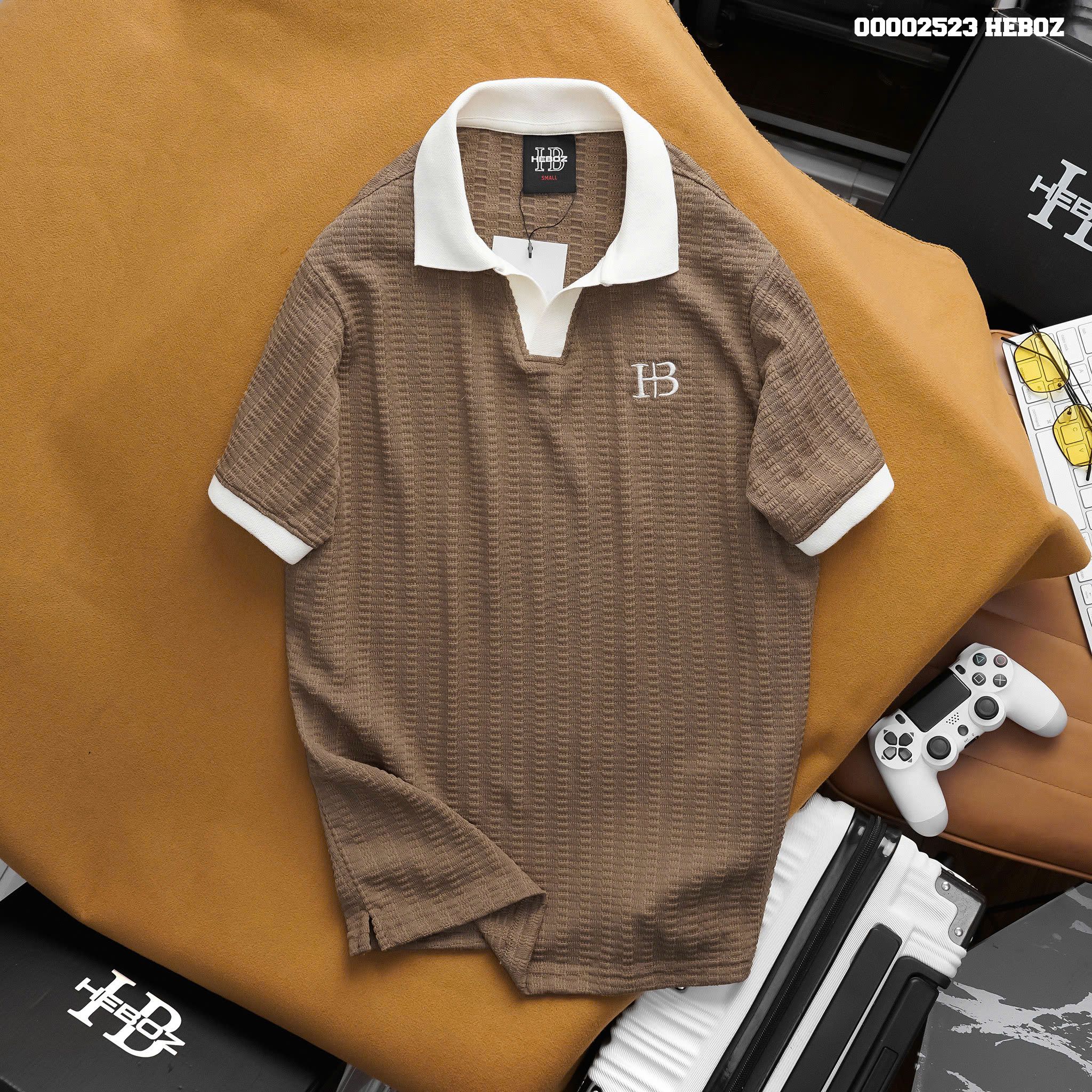 Áo polo nam Heboz cổ V logo thêu 4M - 00002523