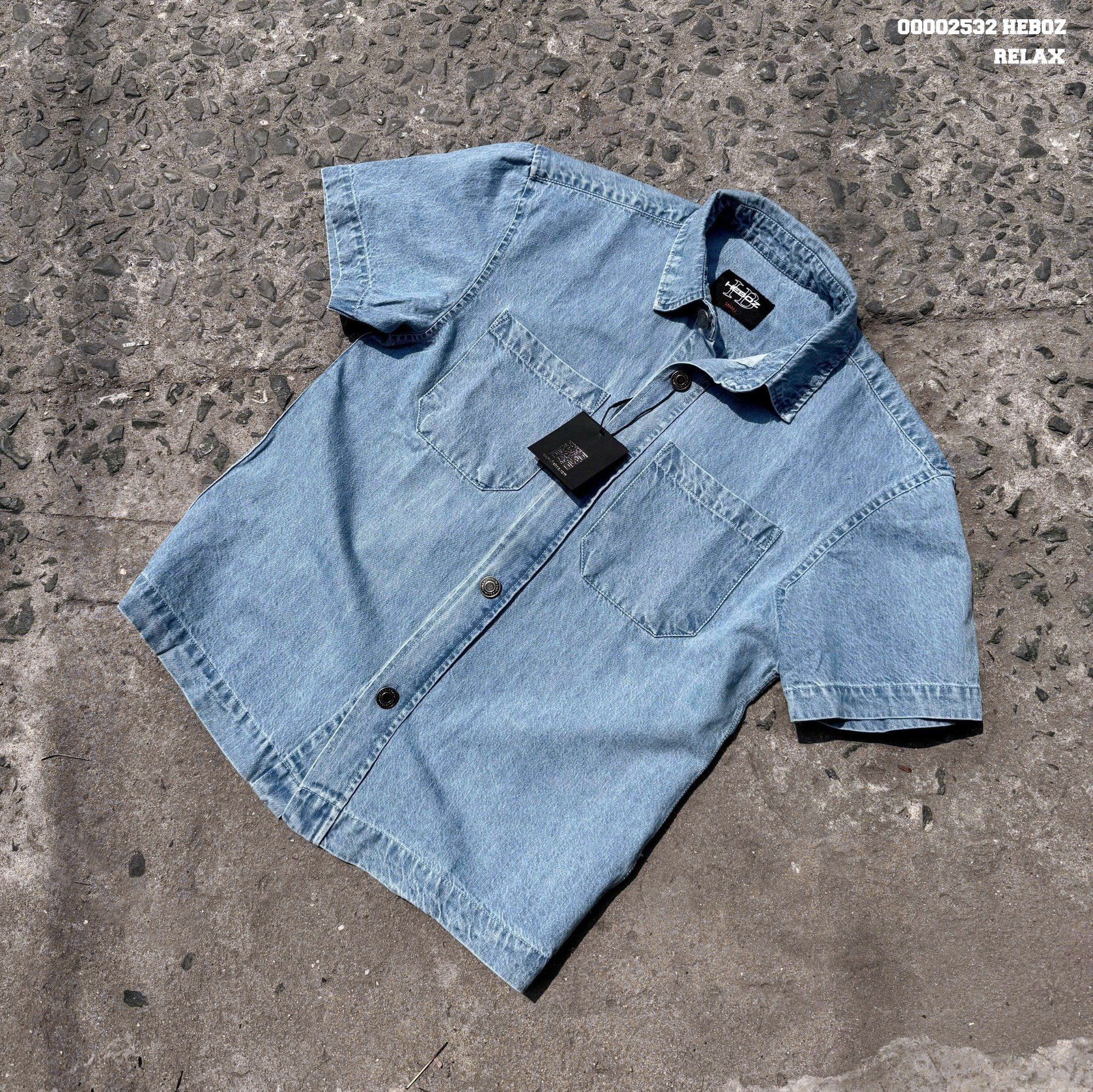Áo sơ mi nam Heboz denim ngắn tay relax 2M - 00002532