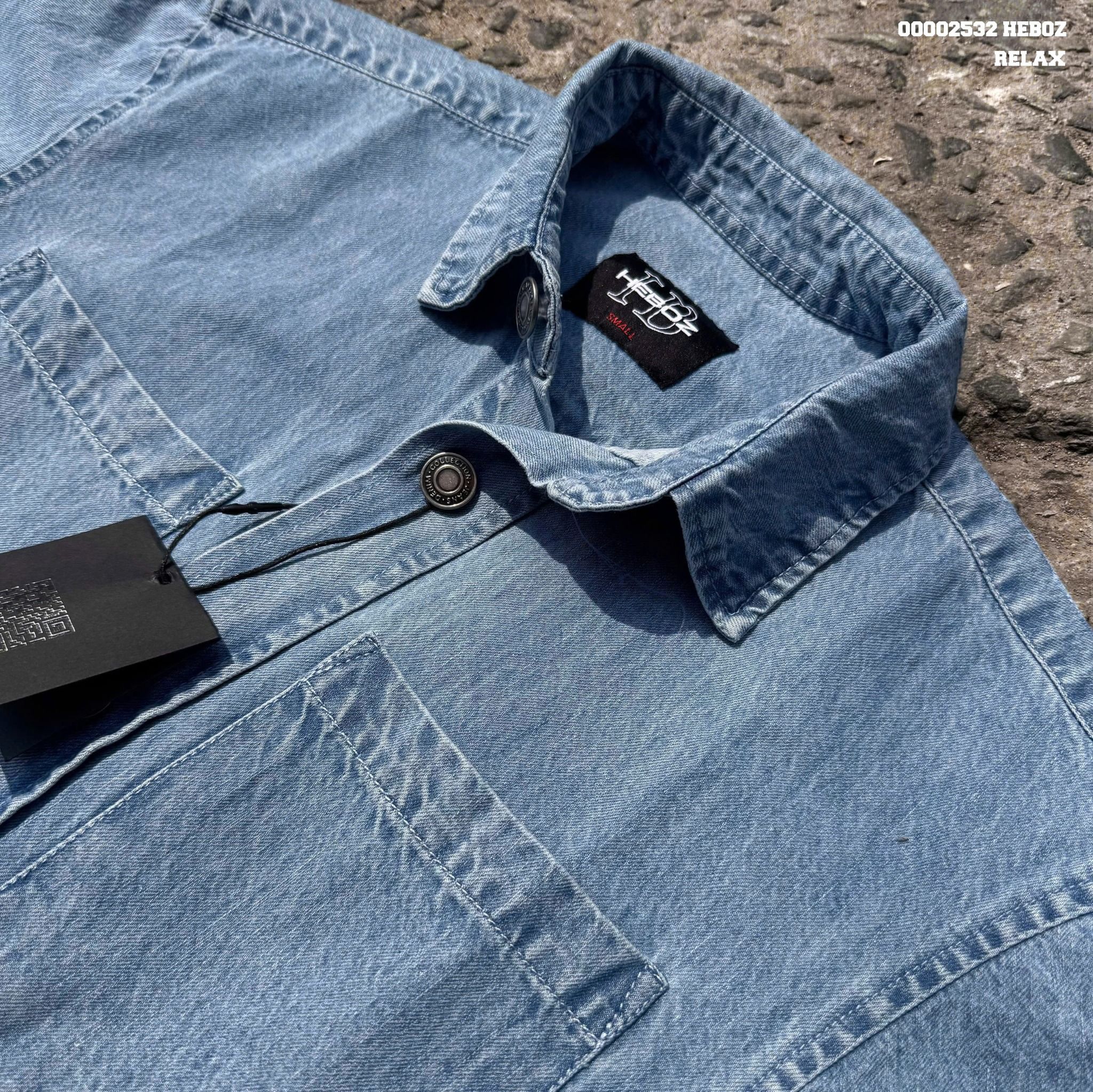 Áo sơ mi nam Heboz denim ngắn tay relax 2M - 00002532
