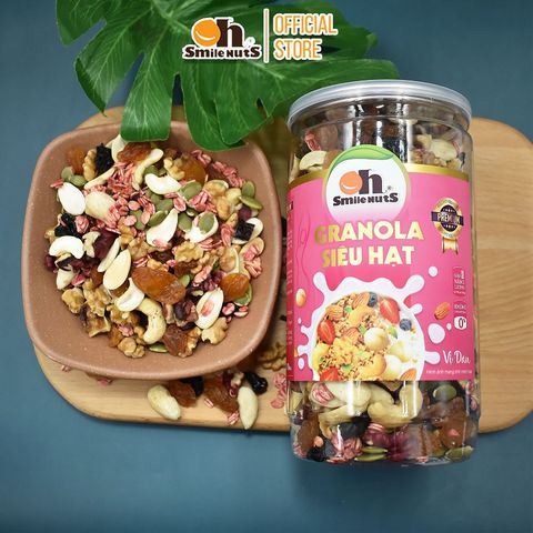  Granola Siêu Hạt Vị Dâu, Ngũ Cốc Giảm Cân Smilenuts Hộp 450g 