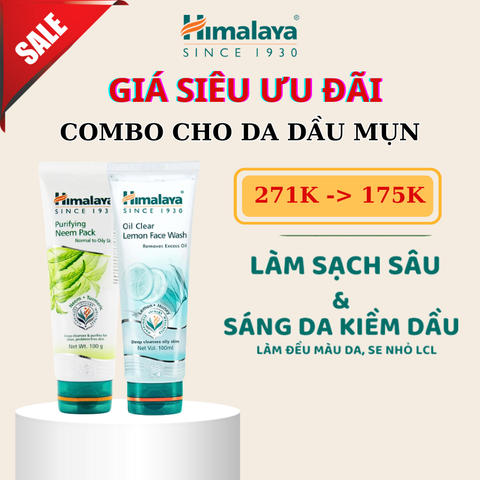 Combo dành cho da dầu mụn Gel Đắp Mặt Nạ Neem (Cho Da Thường đến Da Dầu) 100ml và Sữa Rửa Mặt Chanh Kiểm Soát Dầu (Loại Bỏ Dầu Thừa) 100ml