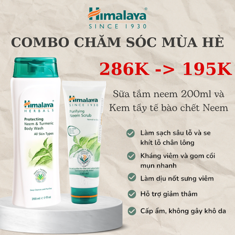 Combo Chăm sóc da cơ thể mùa hè Sữa tắm neem 200ml và Kem tẩy tế bào chết neem