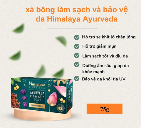 Xà bông làm sạch và bảo vệ da Himalaya Ayurveda Clear Skin Soap 75g