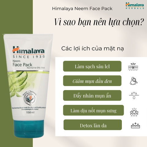 Mặt nạ đất sét lá neem loại bỏ mụn, bã nhờn và mờ thâm Himalaya Neem Face Pack 150ml