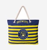 Túi tote đi biển Foco . Chất vải canvas, unisex. Xanh đen sọc vàng