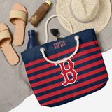 Túi tote đi biển Foco . Chất vải canvas, unisex. Đỏ sọc xanh chữ B