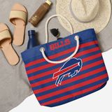 Túi tote đi biển Foco . Chất vải canvas, unisex. Xanh sọc đỏ chữ
