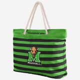 Túi tote đi biển Foco . Chất vải canvas, unisex. Xanh lá sọc đen