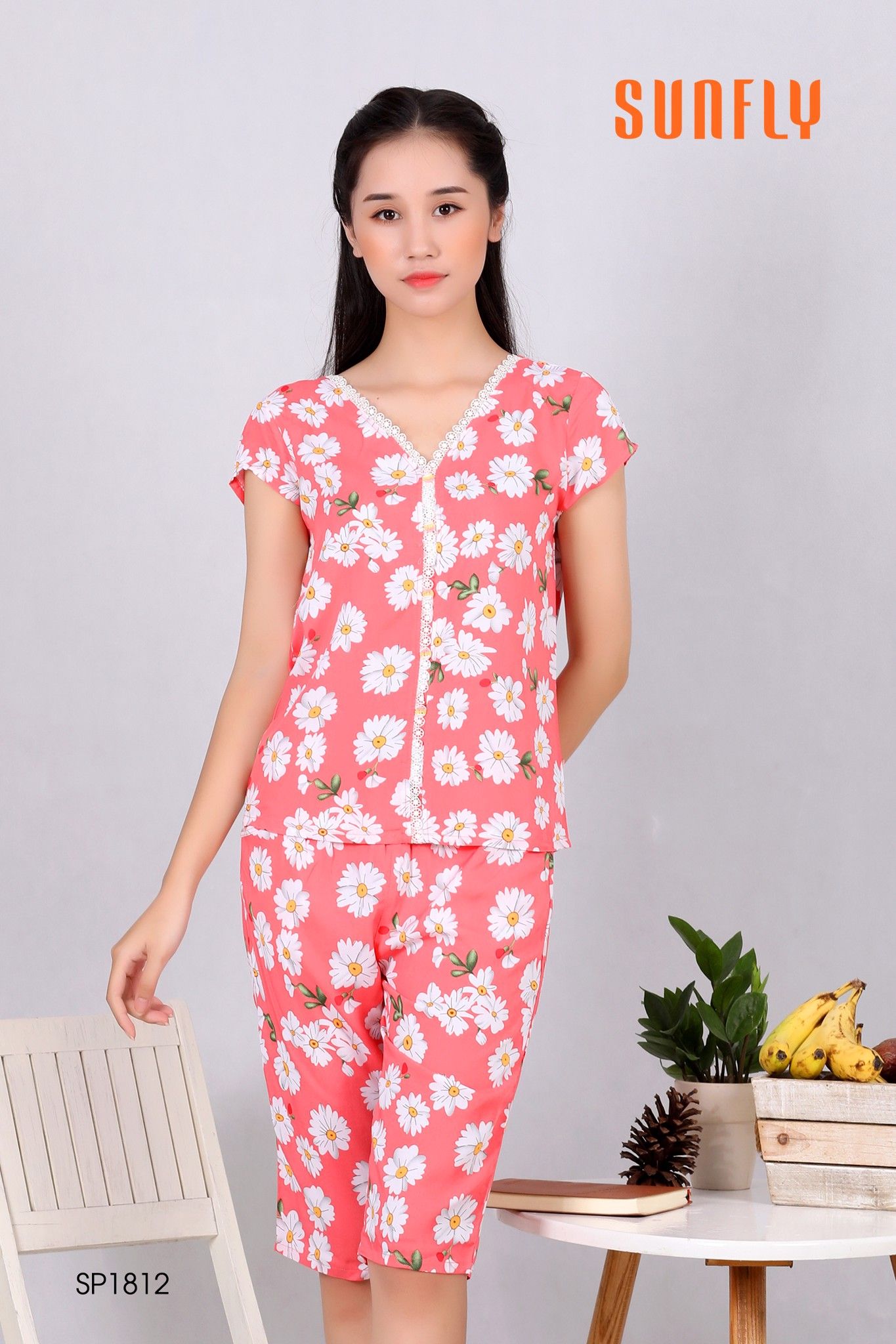 Bộ lanh mặc nhà áo cộc tay, quần lửng SP1812