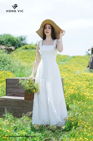 Đầm maxi trắng hoa mai DL624