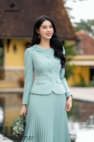 Vest xanh mint cổ tròn AV177