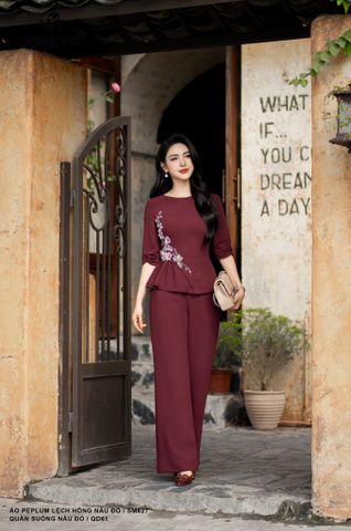 Áo peplum lệch hông nâu đỏ SM627