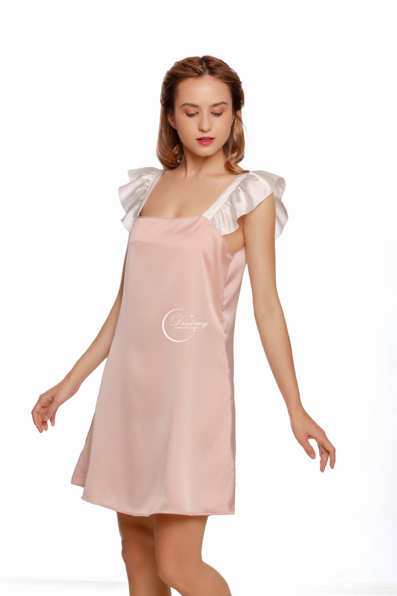  Dreamy- VS21- Váy ngủ lụa cao cấp, váy ngủ nữ 2 dây sexy dáng suông cổ vuông tay cánh tiên trắng siêu gợi cảm với 3 màu Hồng pastel, Xanh bơ, Đen 