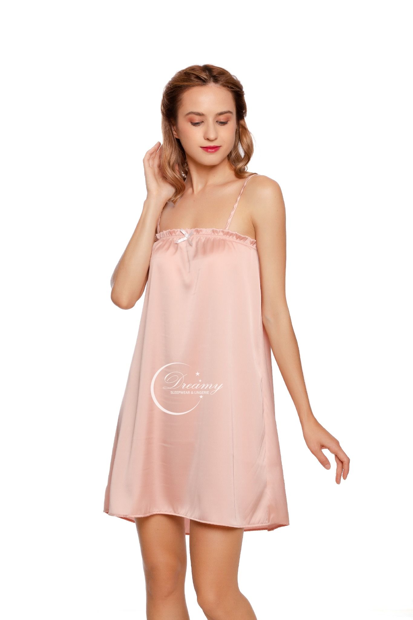  Dreamy- VS22- Váy ngủ lụa cao cấp váy ngủ lụa 2 dây váy ngủ Baby Doll chun ngực dáng suông trẻ trung có 3 màu đen, đỏ đô, hồng pastel 